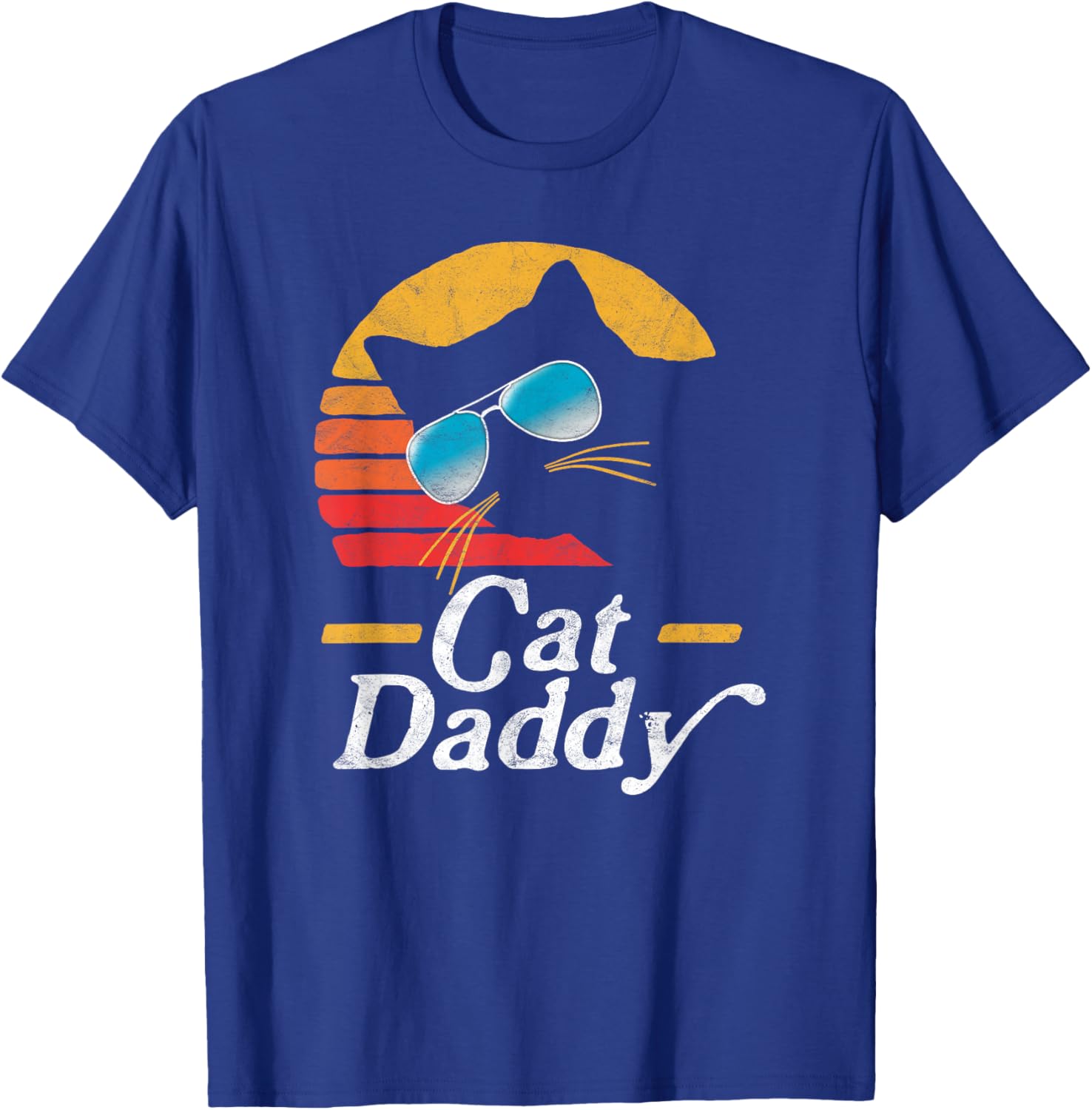 Cat Daddy Vintage 80s Style Cat Retro Sunglasses Distressed T-Shirt - T-Shirt | Royal