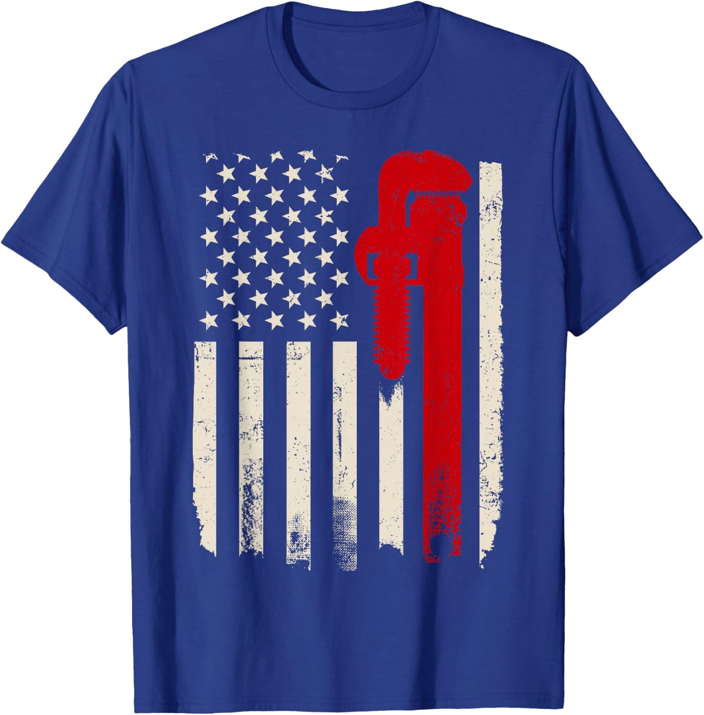 Plumber American Flag Patriotic Plumbing Wrench Pipefitter T-Shirt - T-Shirt | Royal