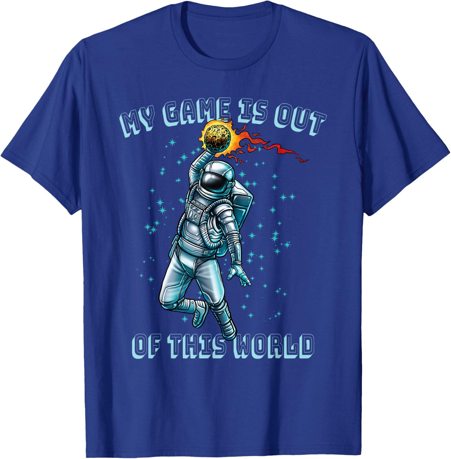 Astronaut Basketball Dunk Outer Space Game Out of This World T-Shirt - T-Shirt | Royal