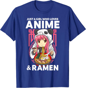 Just A Girl Who Loves Anime and Ramen Bowl Panda Teen Girl T-Shirt - T-Shirt | Royal