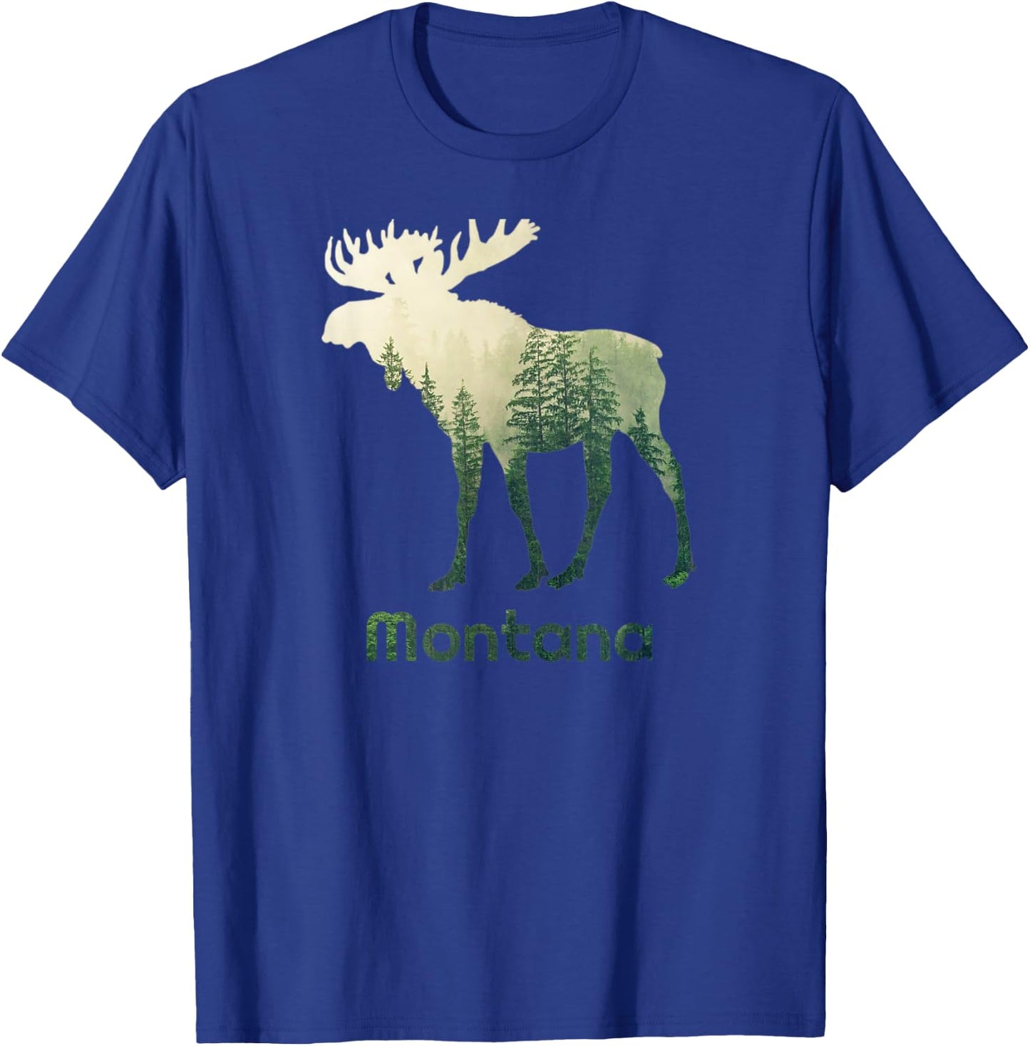 State Of Montana Moose Forest Tree Hunter Wildlife Gift T-Shirt - T-Shirt | Royal