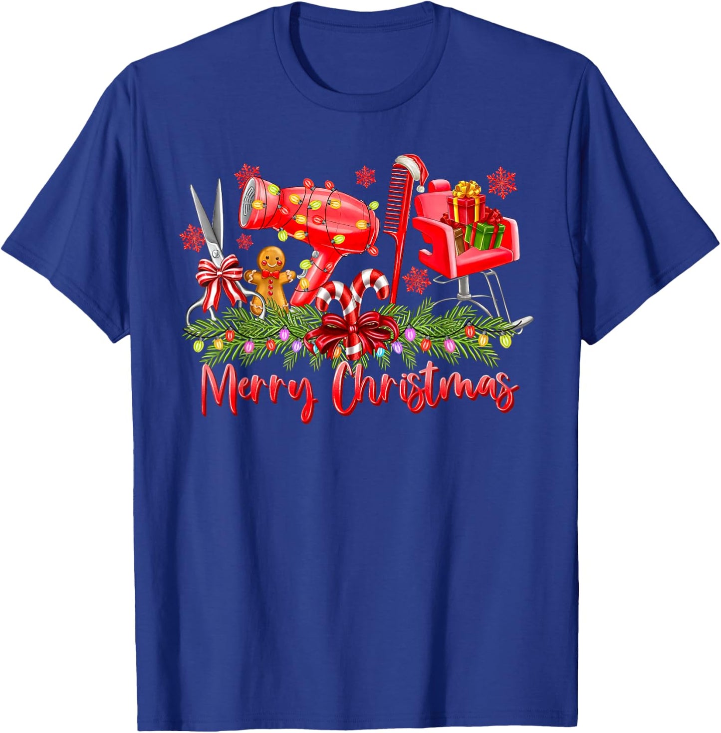 Merry Christmas Lights Hairstylist Tool Hairdresser Barber T-Shirt - T-Shirt | Royal