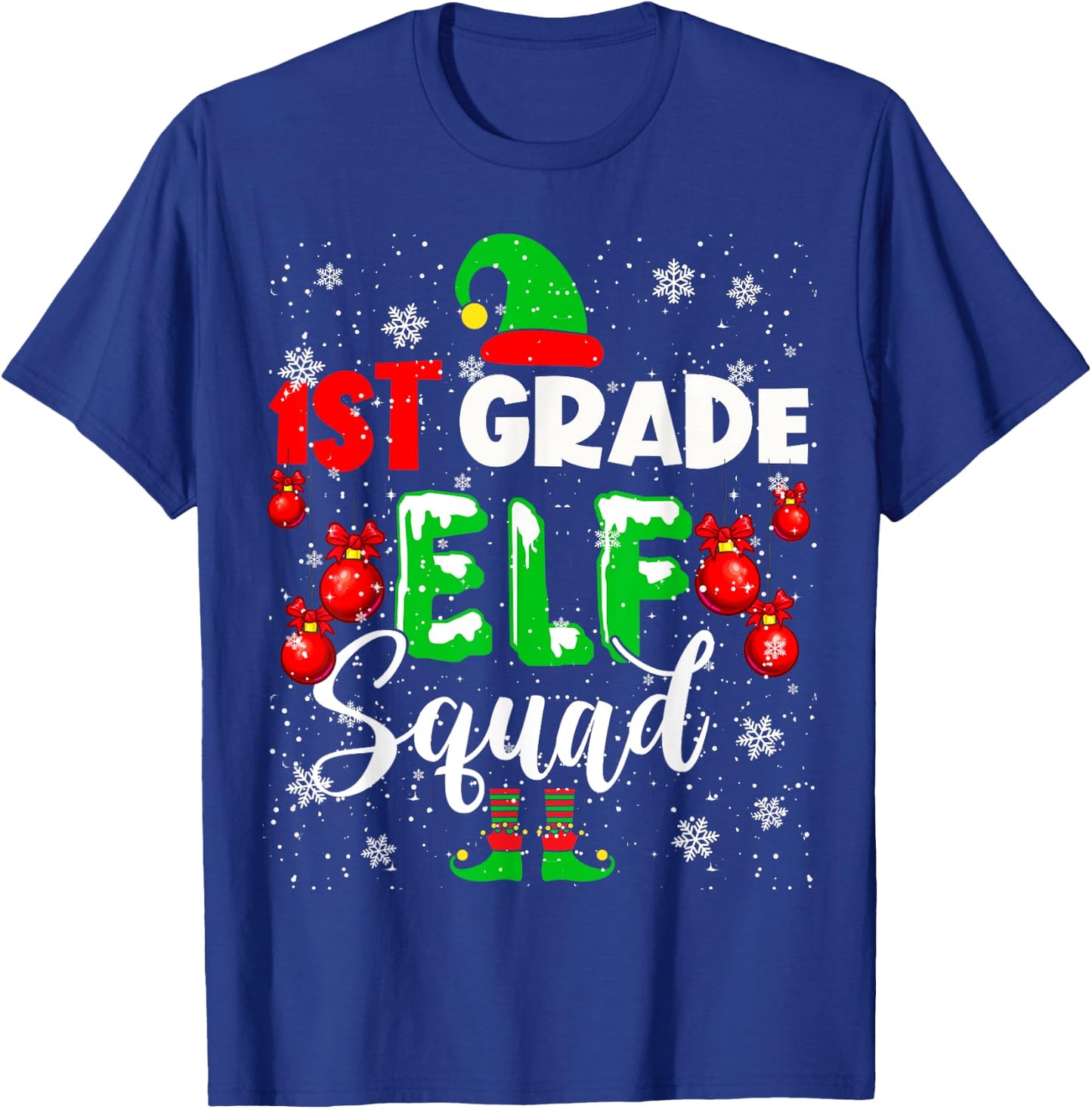 1st Grade ELF Squad Funny Christmas ELF Kids Teacher Group T-Shirt - T-Shirt | Royal