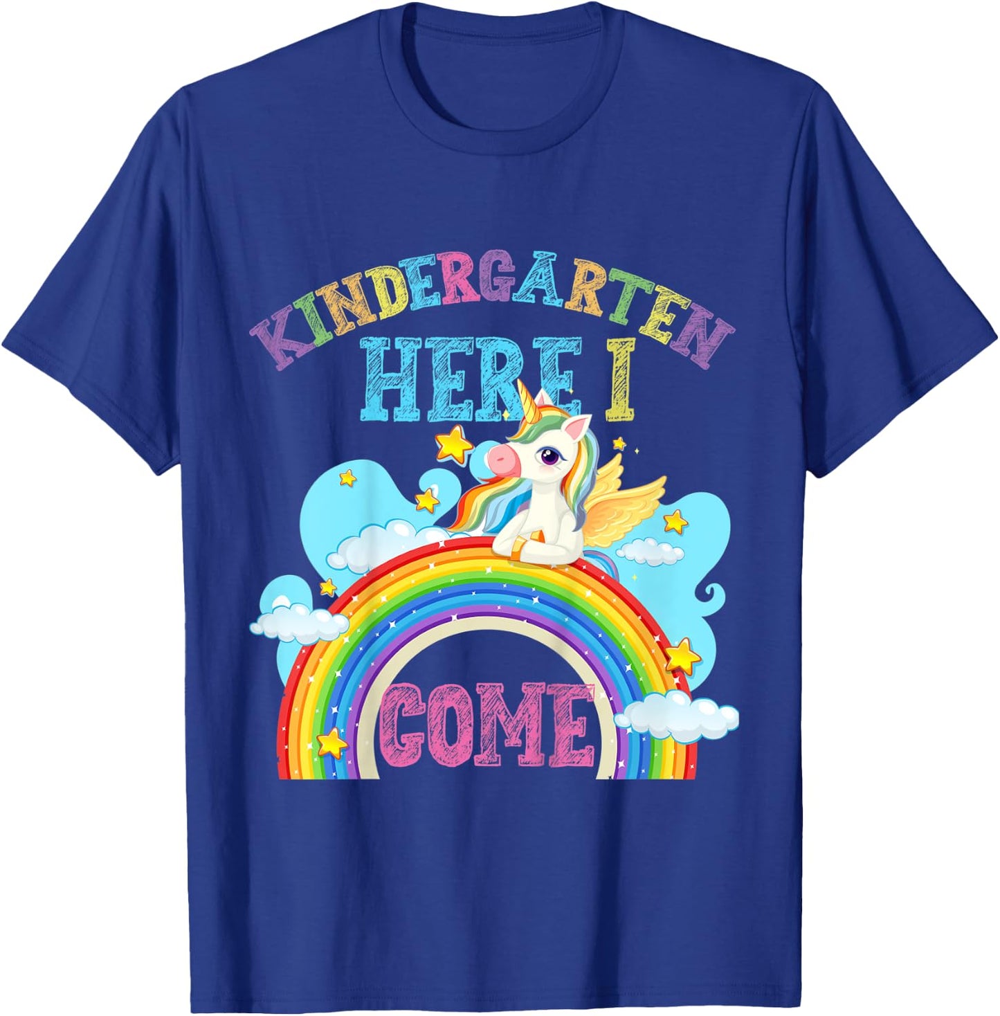 Kids Rainbow Unicorn Lover Kindergarten Here I Come School T-Shirt - T-Shirt | Royal