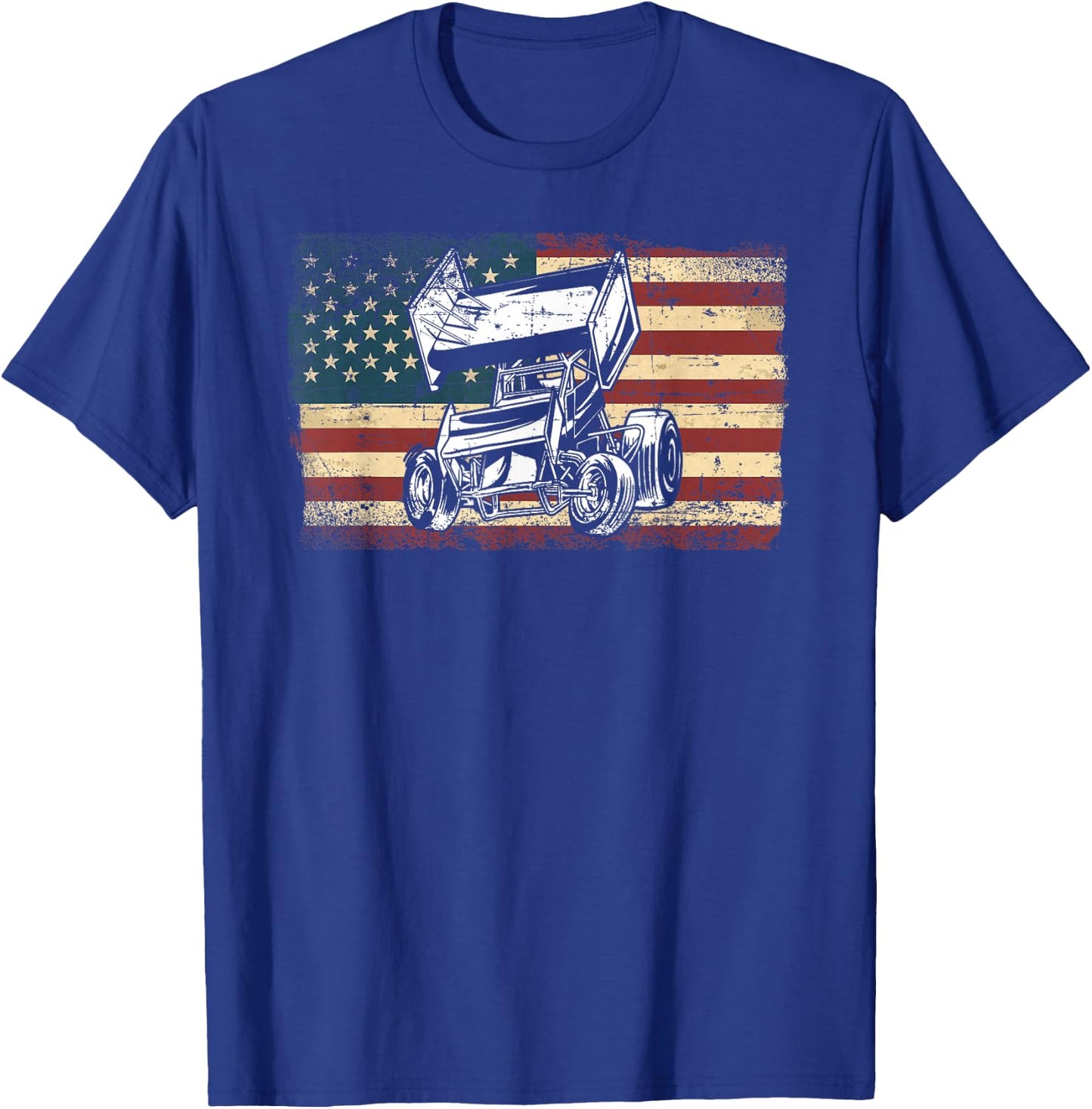 Dirt Track Racing Sprint Car Vintage Retro American Flag T-Shirt - T-Shirt | Royal