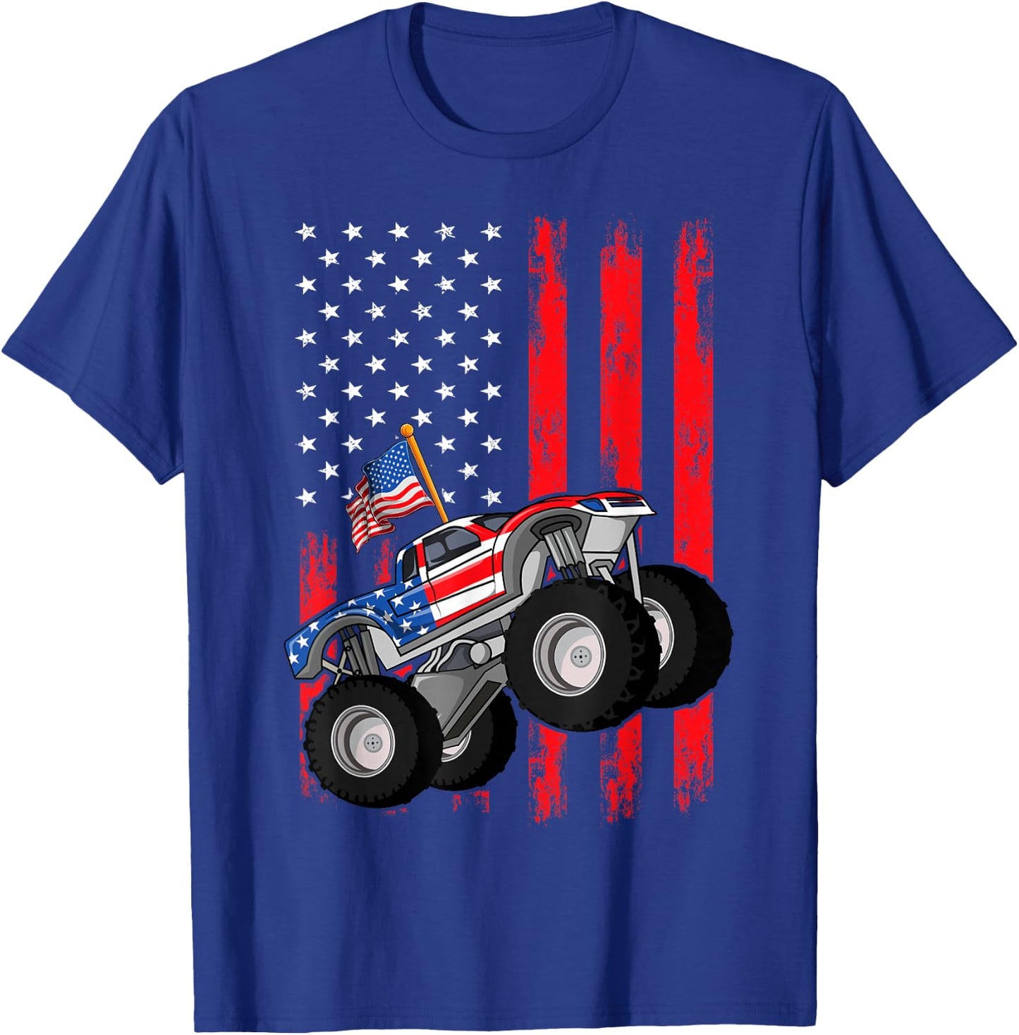 Kid Monster Truck Shirt, Toddler Boys American Flag July 4th T-Shirt - T-Shirt | Royal