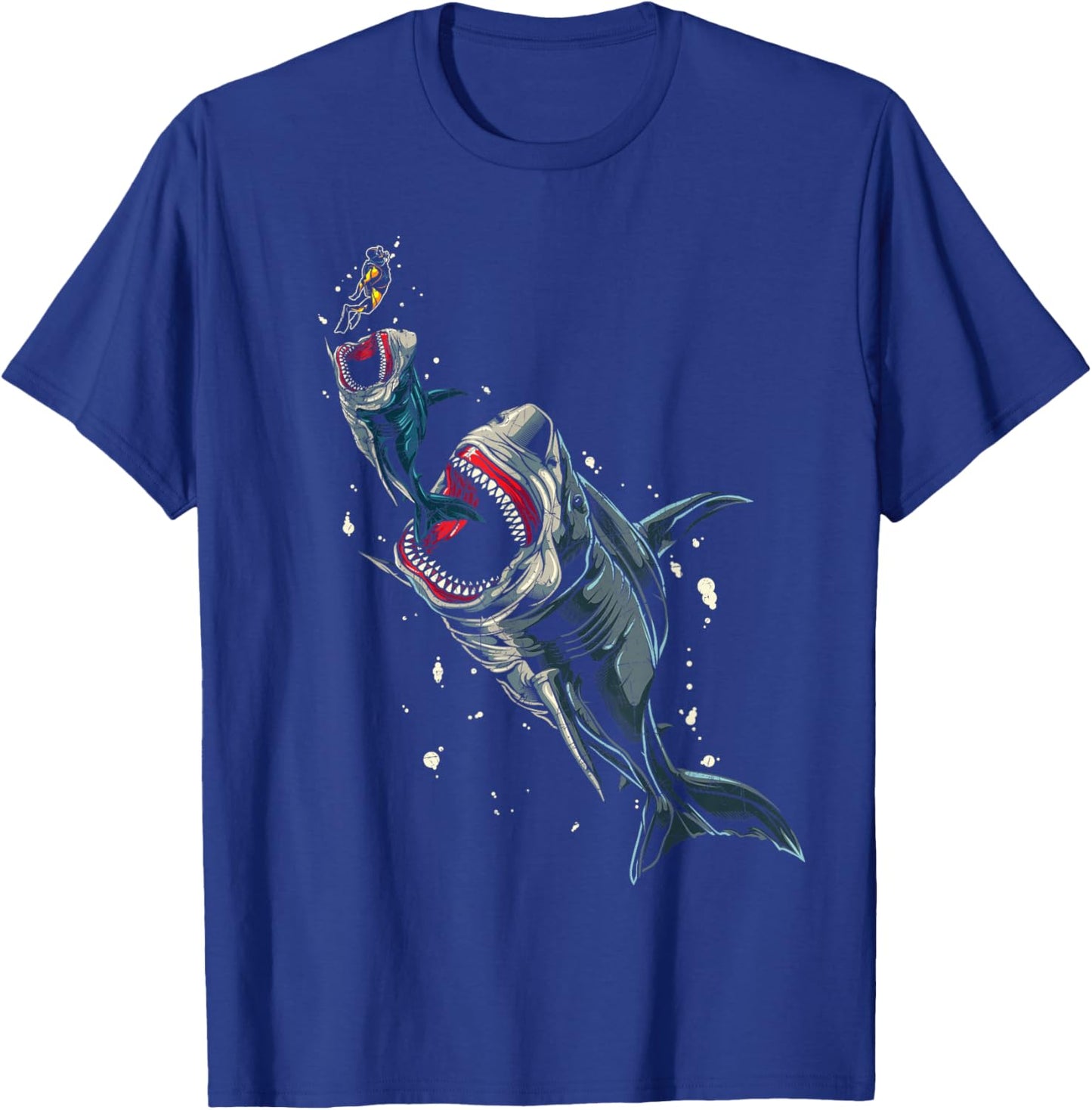 Scary Megalodon Scuba Diver Sea Monster Ocean Animal Shark T-Shirt - T-Shirt | Royal