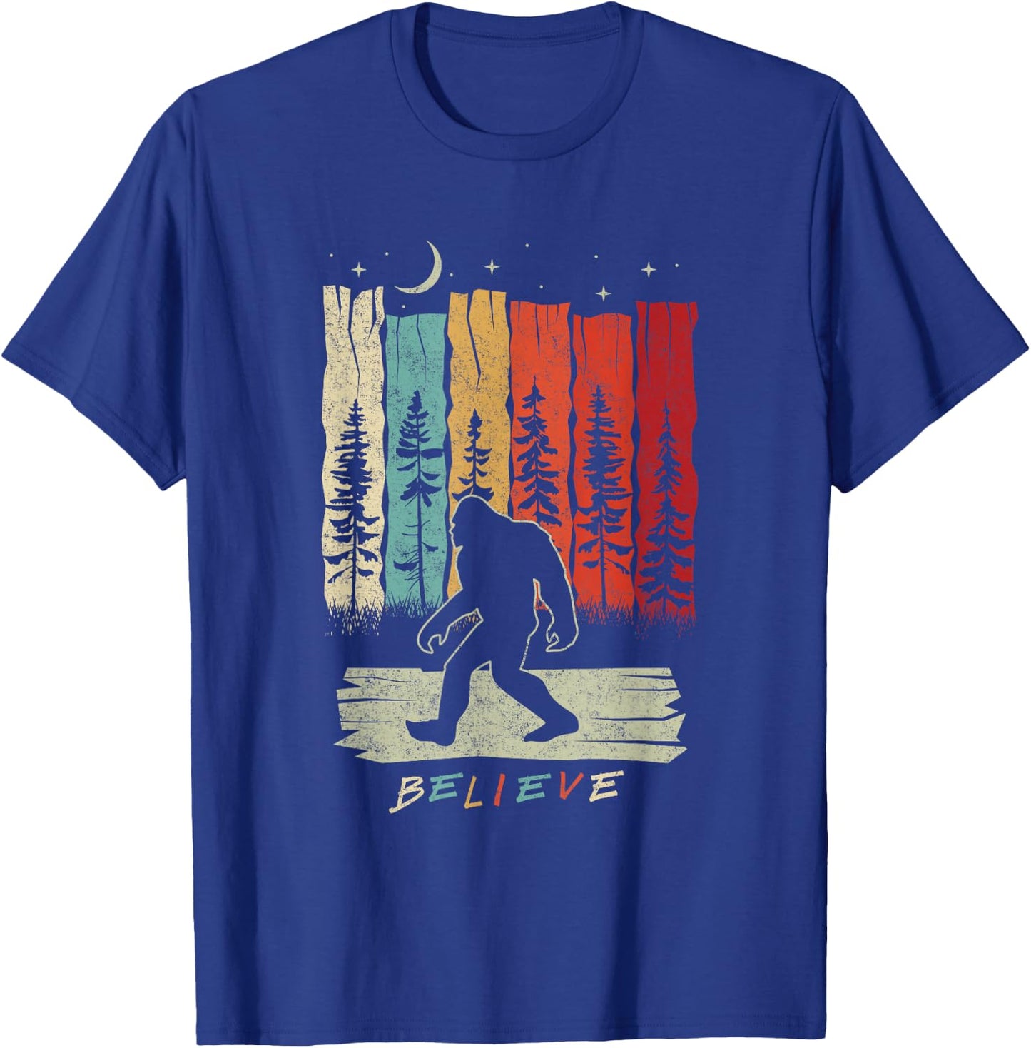 Bigfoot Night Moon Shirt Believe Sasquatch Retro Men Kids T-Shirt - T-Shirt | Royal