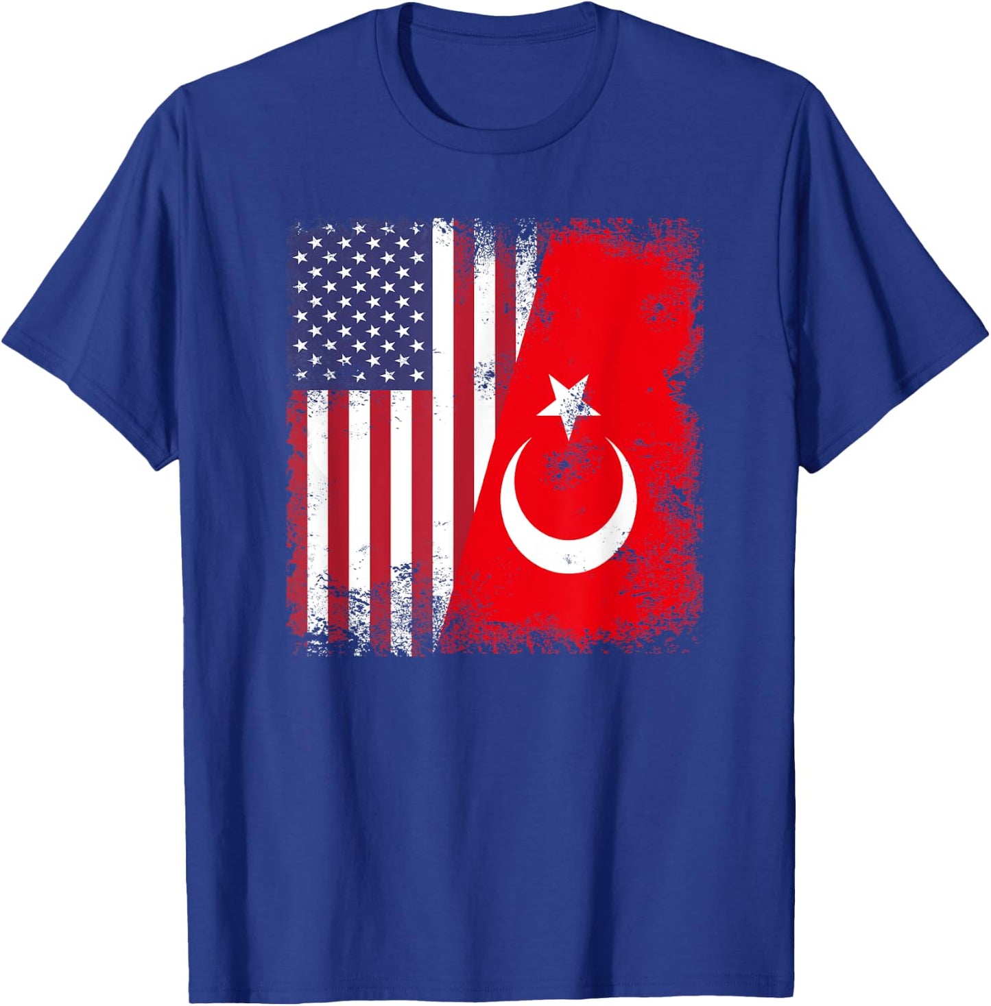 Half Turk Turkish Flag | Vintage Turkey USA Gift T-Shirt - T-Shirt | Royal