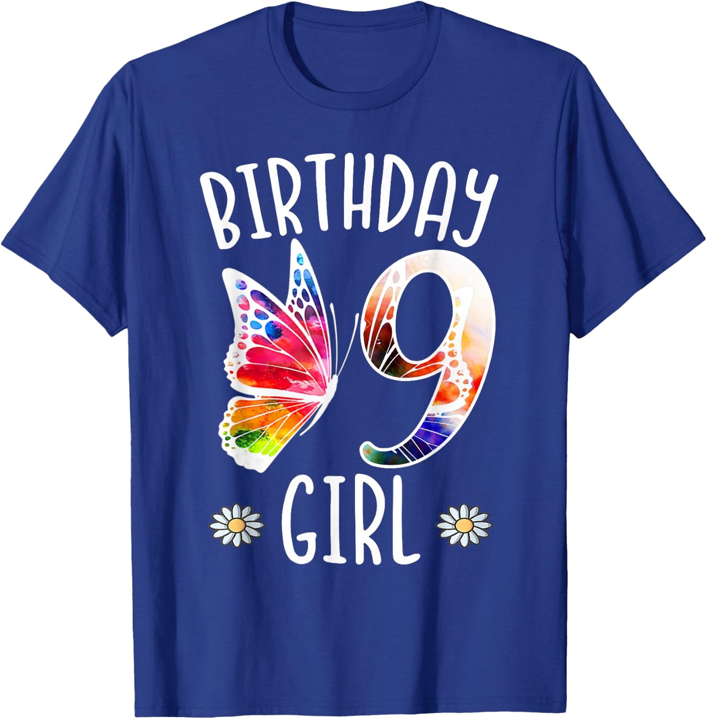 9th Birthday Girl Butterflies 9 Years Old Girls Butterfly T-Shirt - T-Shirt | Royal