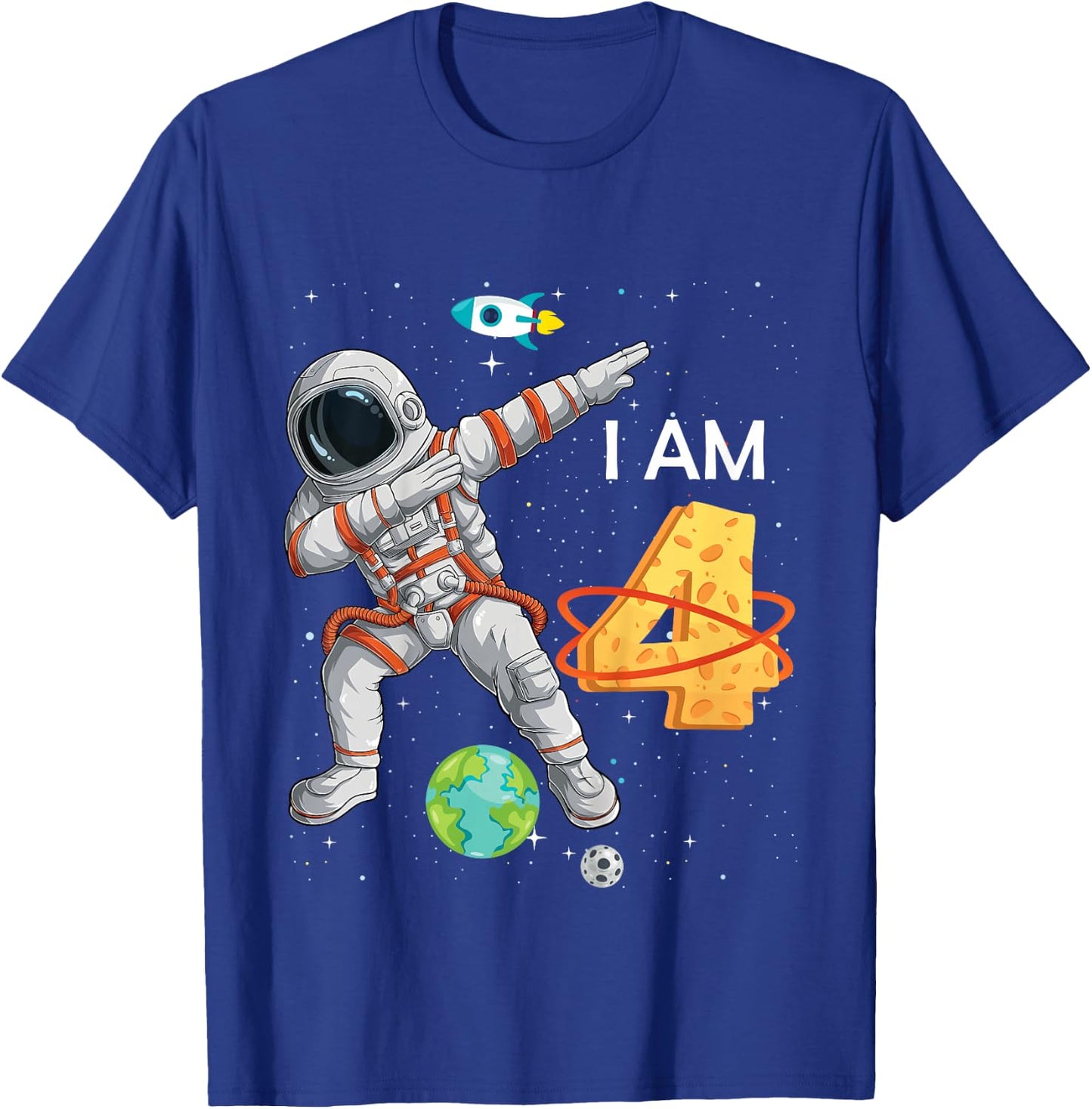Kids 4 Years Old Birthday Boy Astronaut Space 4th B-Day T-Shirt - T-Shirt | Royal