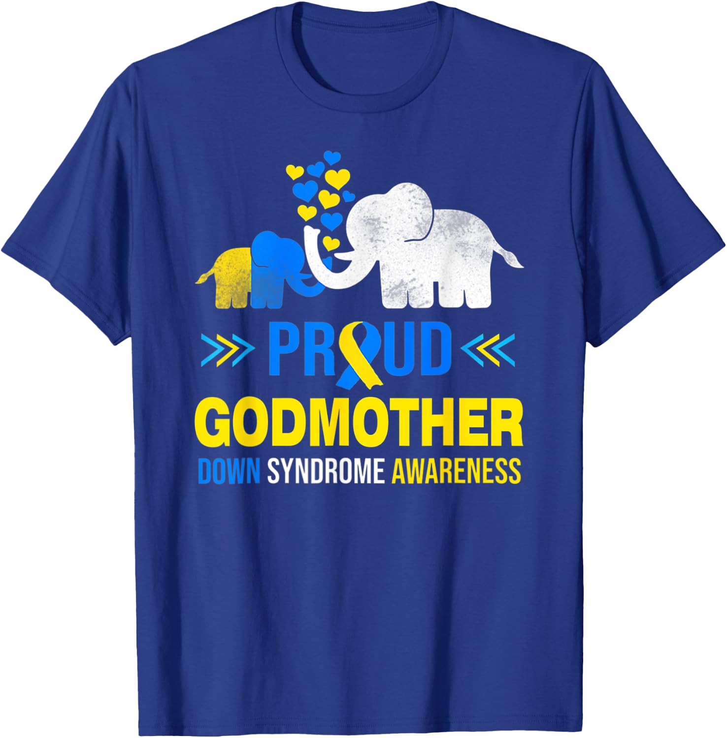 Proud Godmother Down Syndrome Awareness Blue Yellow Ribbon T-Shirt - T-Shirt | Royal