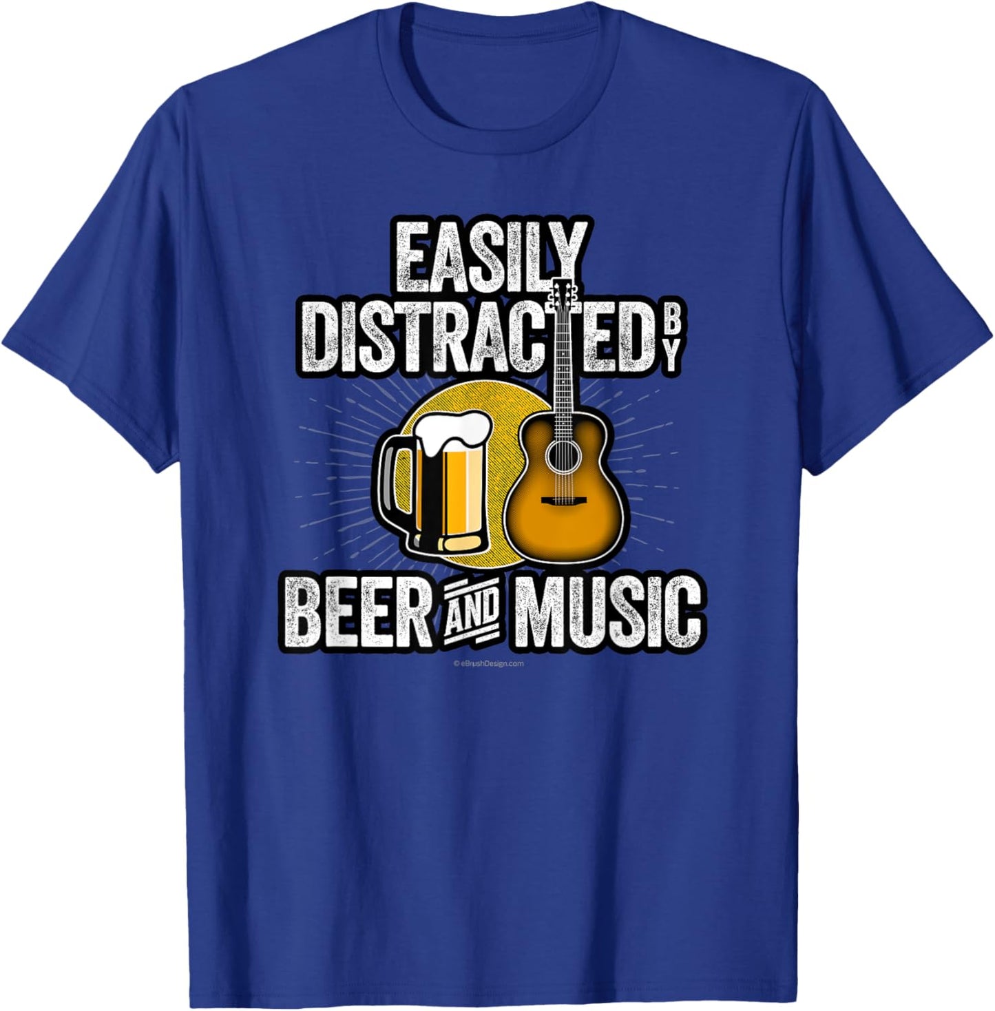Easily Distracted by Beer and Music - funny beer music lover T-Shirt - T-Shirt | Royal