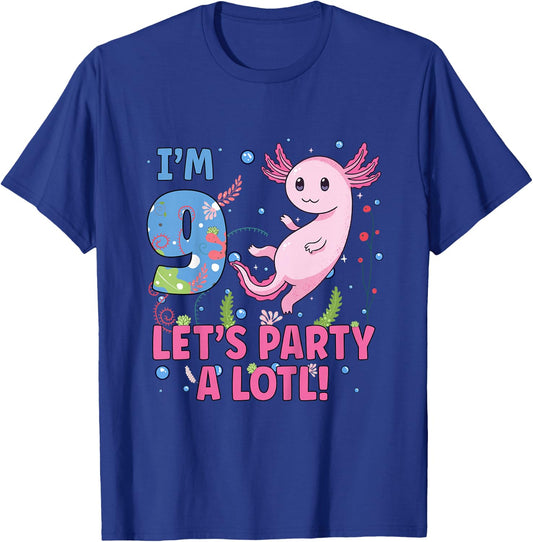 Kids Cute Axolotl Motif 9 Year Old Axolotl Lover 9th Birthday T-Shirt - T-Shirt | Royal
