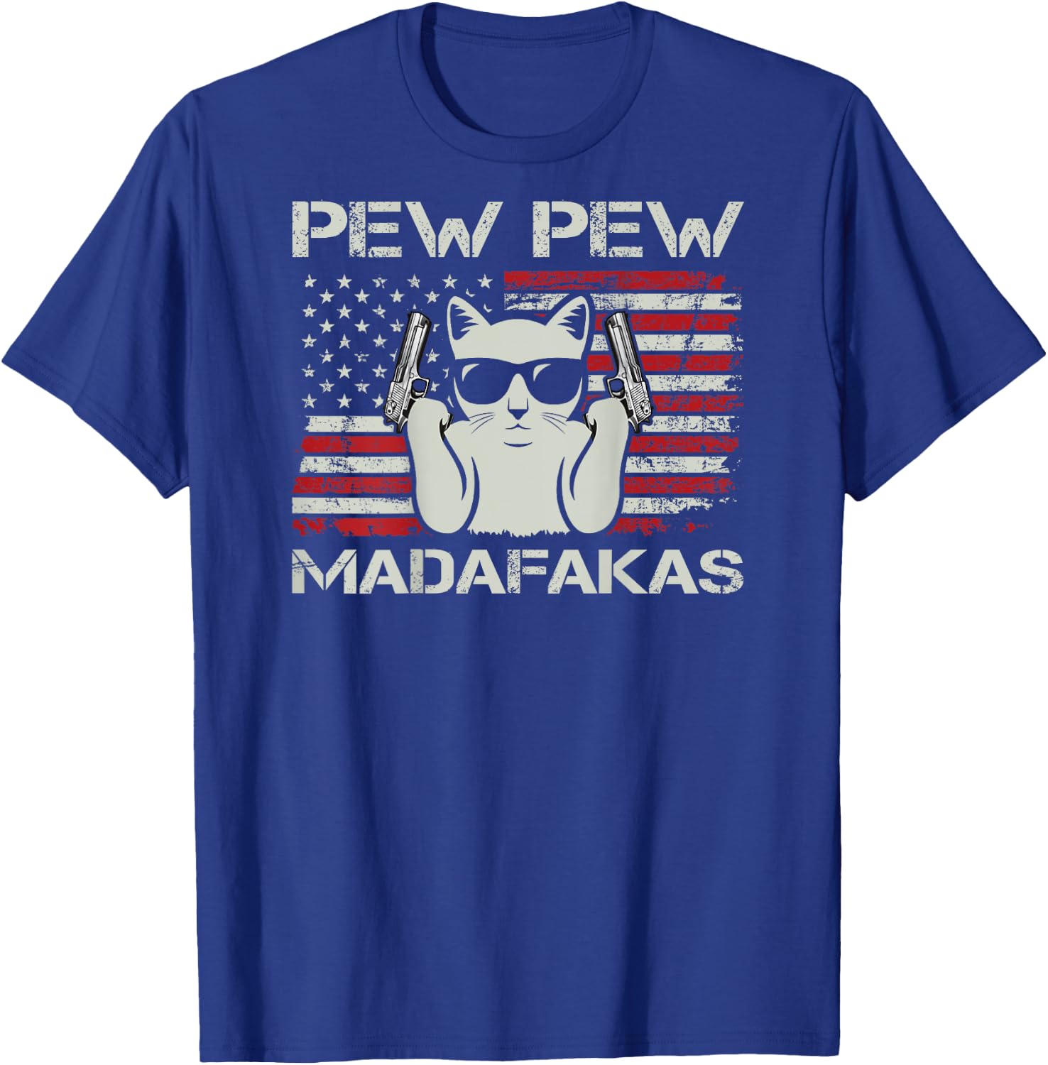 Vintage Cats Pew Pew Madafakas USA Funny Cat Lover (ON BACK) T-Shirt - T-Shirt | Royal