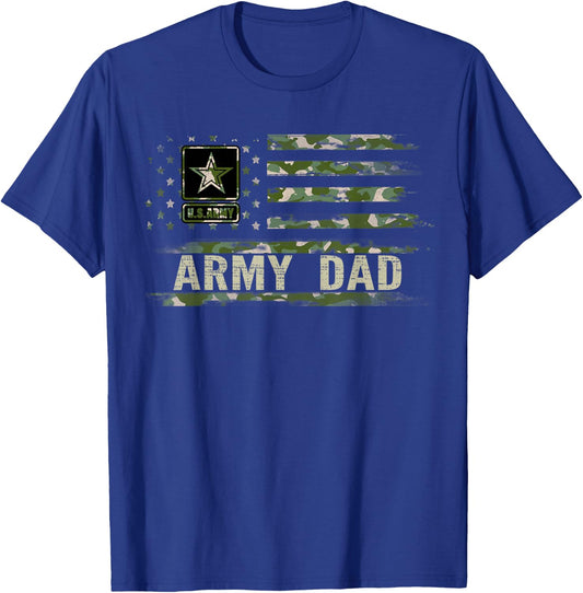 Vintage Army Dad With Camo American Flag For Veteran Gift T-Shirt - T-Shirt | Royal