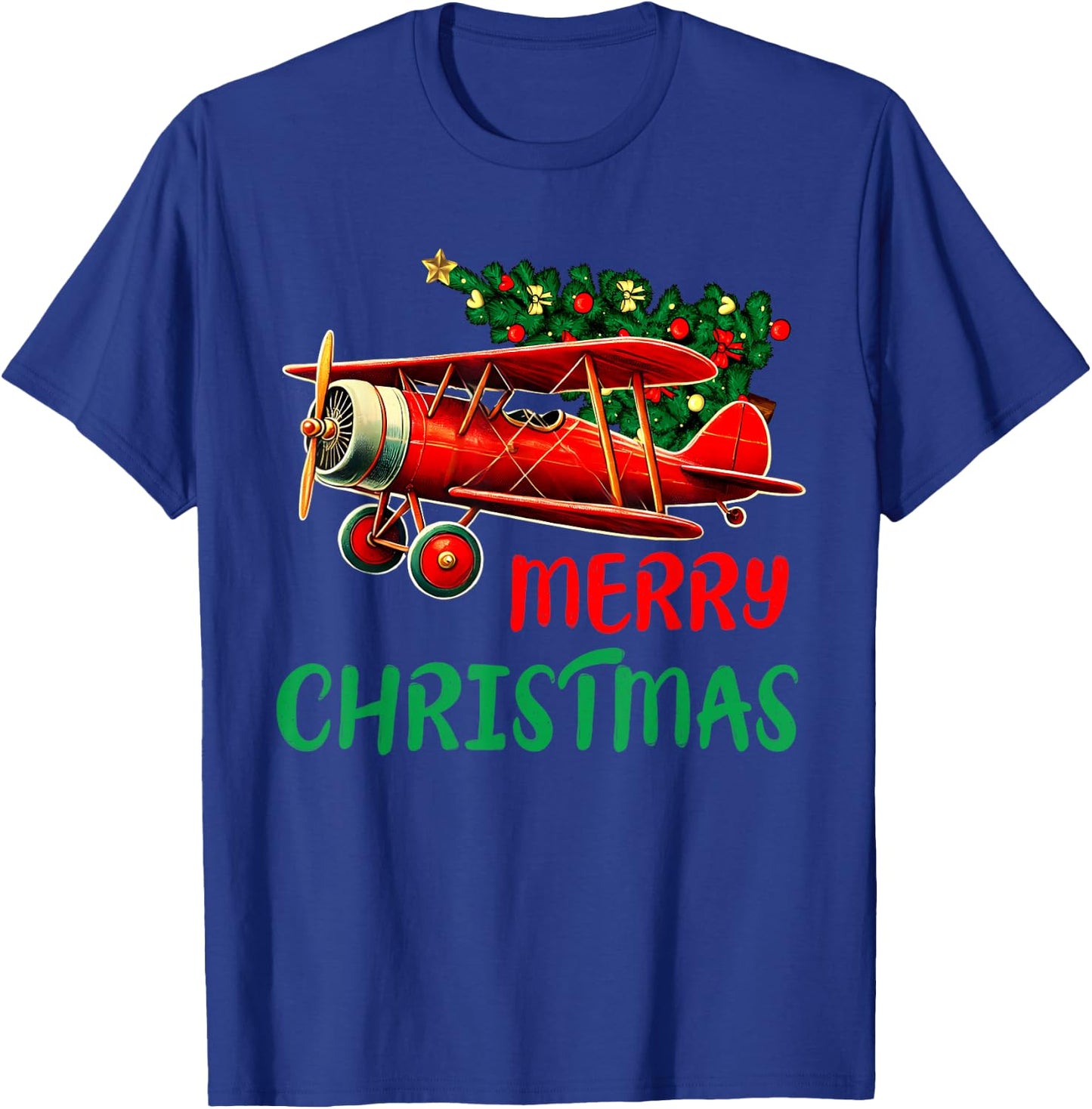 Merry Christmas Airplane Christmas Tree Pilot T-Shirt - T-Shirt | Royal