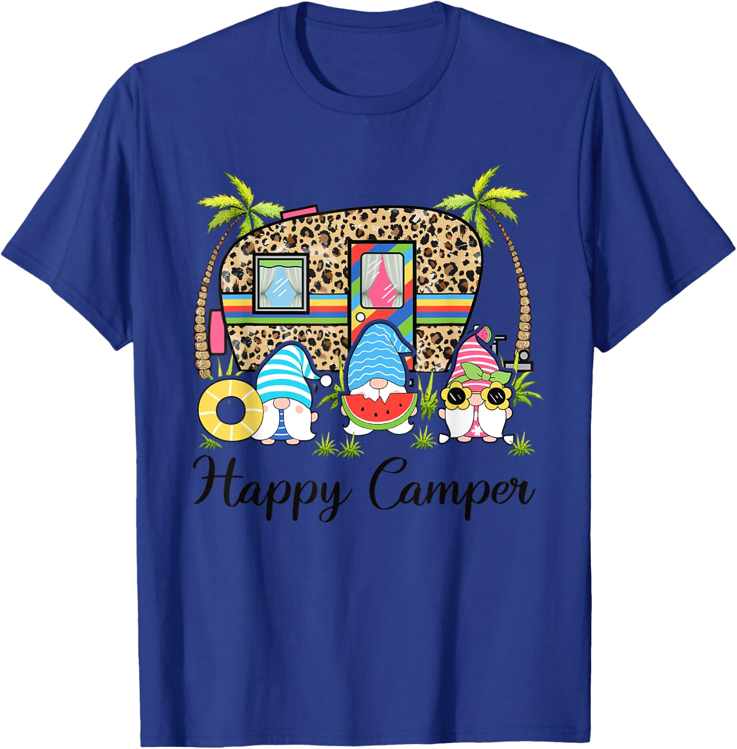 Leopard Camping RV Gnome Camper Happy Summer Camping T-Shirt - T-Shirt | Royal