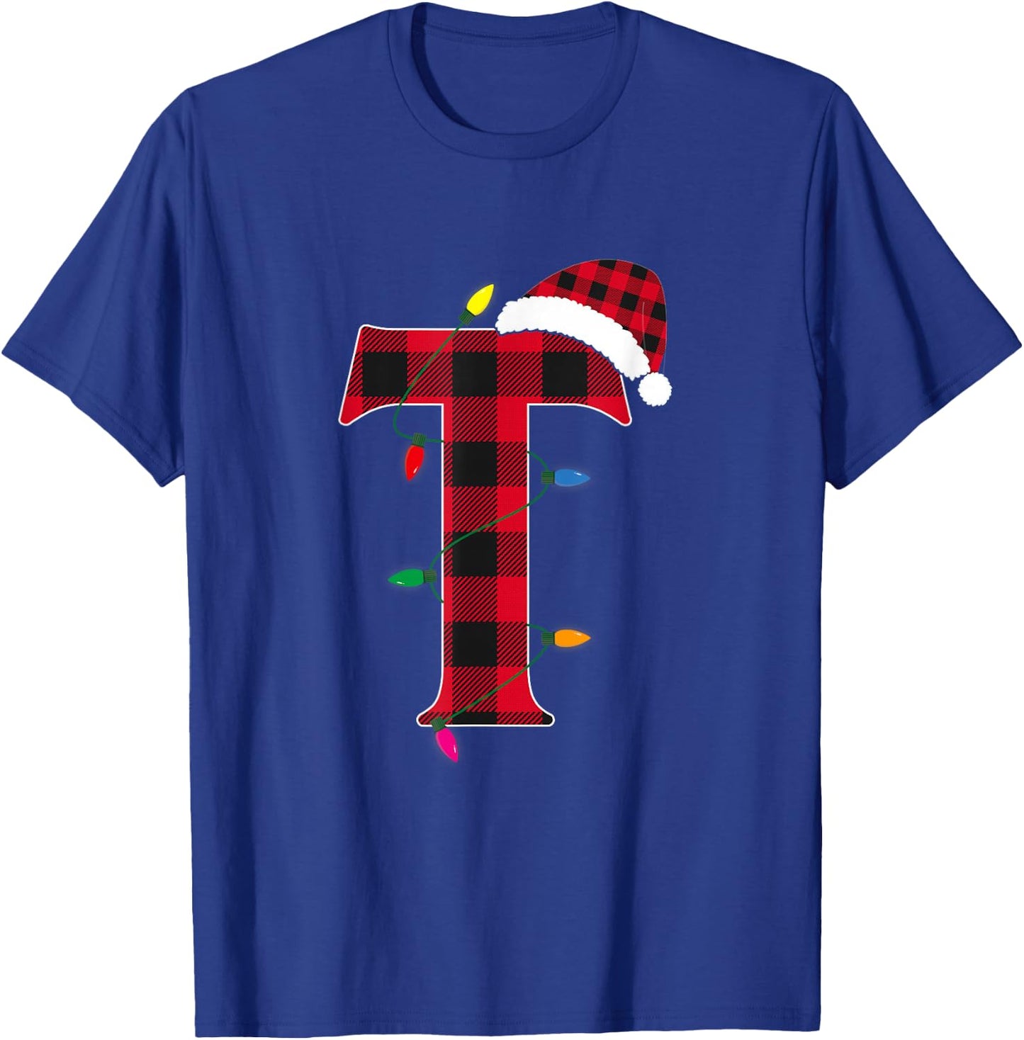 Awesome Letter T Initial Name Buffalo Plaid Christmas Pajama T-Shirt - T-Shirt | Royal