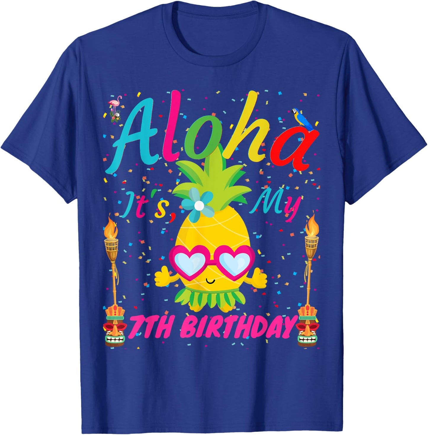 Aloha It's My 7th Birthday Hawaii Girls Sunglass Pineapple T-Shirt - T-Shirt | Royal