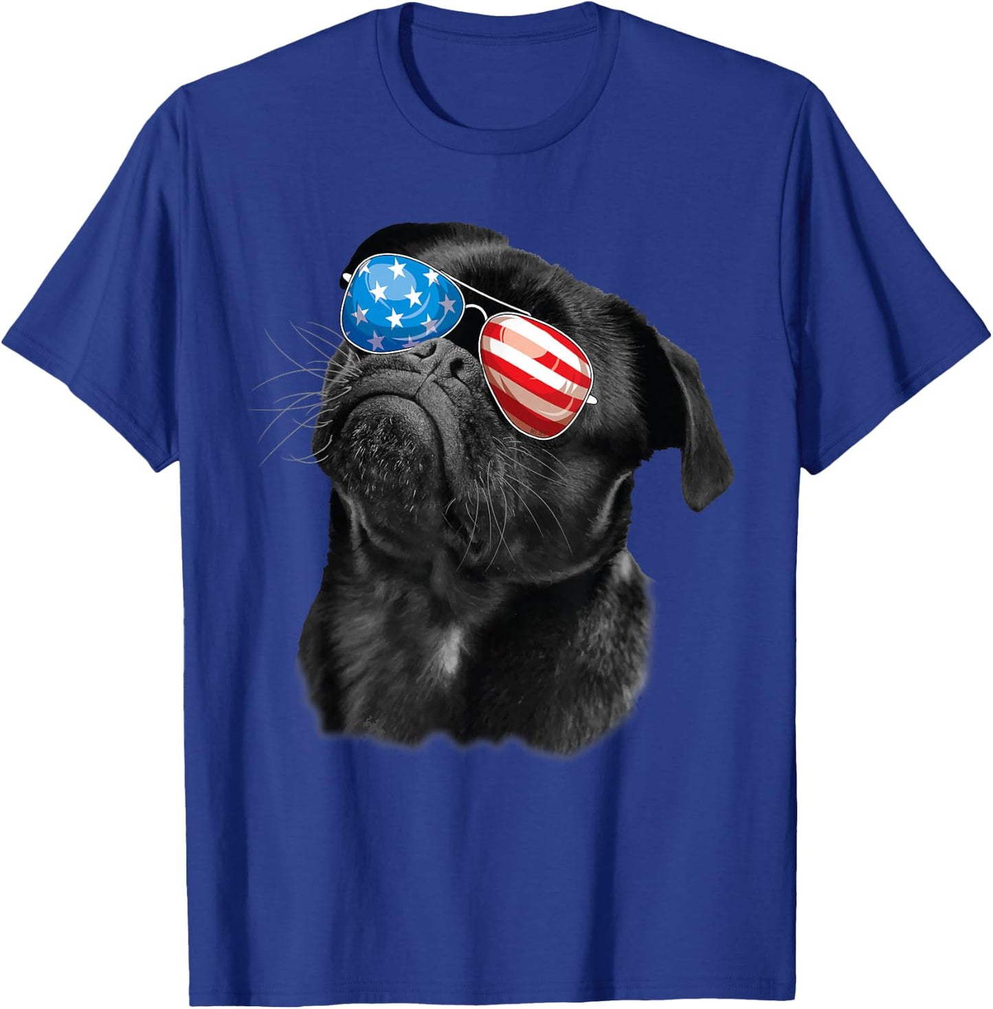 Pug 4th of July Dog Mom Dog Dad USA Flag Funny Black Pug T-Shirt - T-Shirt | Royal