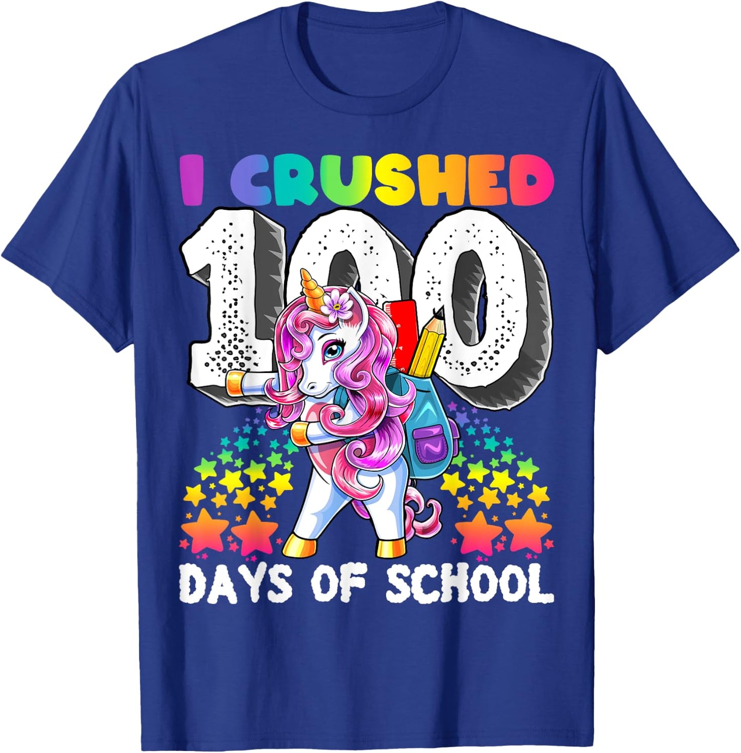 I Crushed 100 Days of School Flossing Unicorn Gift Girls T-Shirt - T-Shirt | Royal