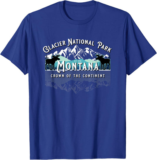 Glacier National Park Montana Moose Hiking Camping Souvenir T-Shirt - T-Shirt | Royal
