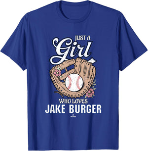 Just a Girl Who Loves Jake Burger Texas Baseball MLBPA T-Shirt - T-Shirt | Royal