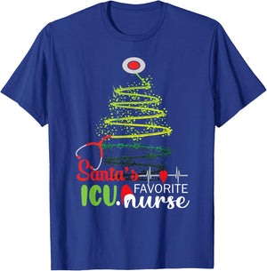 Christmas Party Intensive Care Santa's Favorite ICU Nurse T-Shirt - T-Shirt | Royal