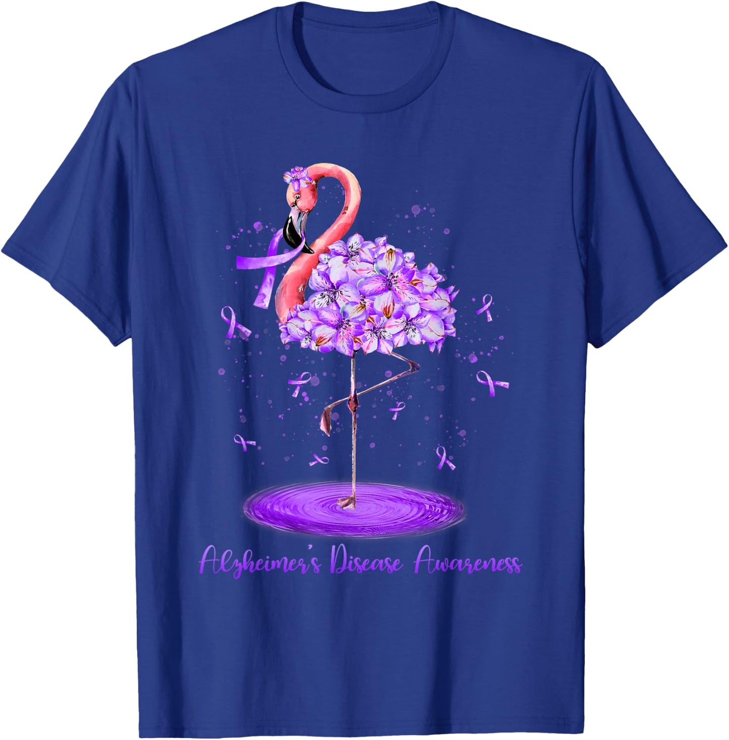 Purple Flamingo Alzheimers Disease Awareness Month November T-Shirt - T-Shirt | Royal