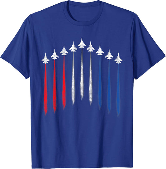 Fighter Jet American Flag Men 4th Of July Patriotic T-Shirt - T-Shirt | Royal