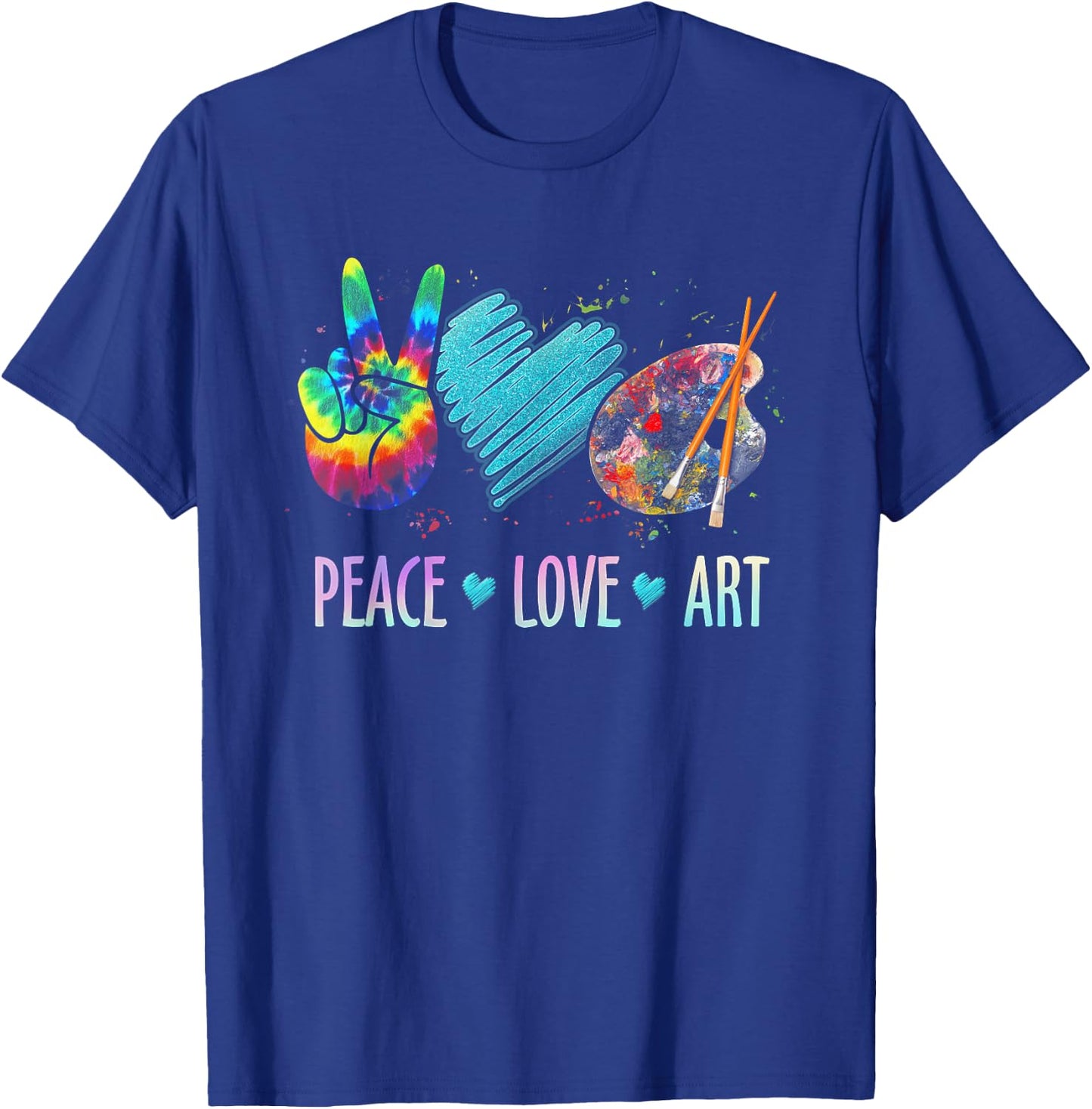 Peace Love Art Painting Palette Art Teacher T-Shirt - T-Shirt | Royal