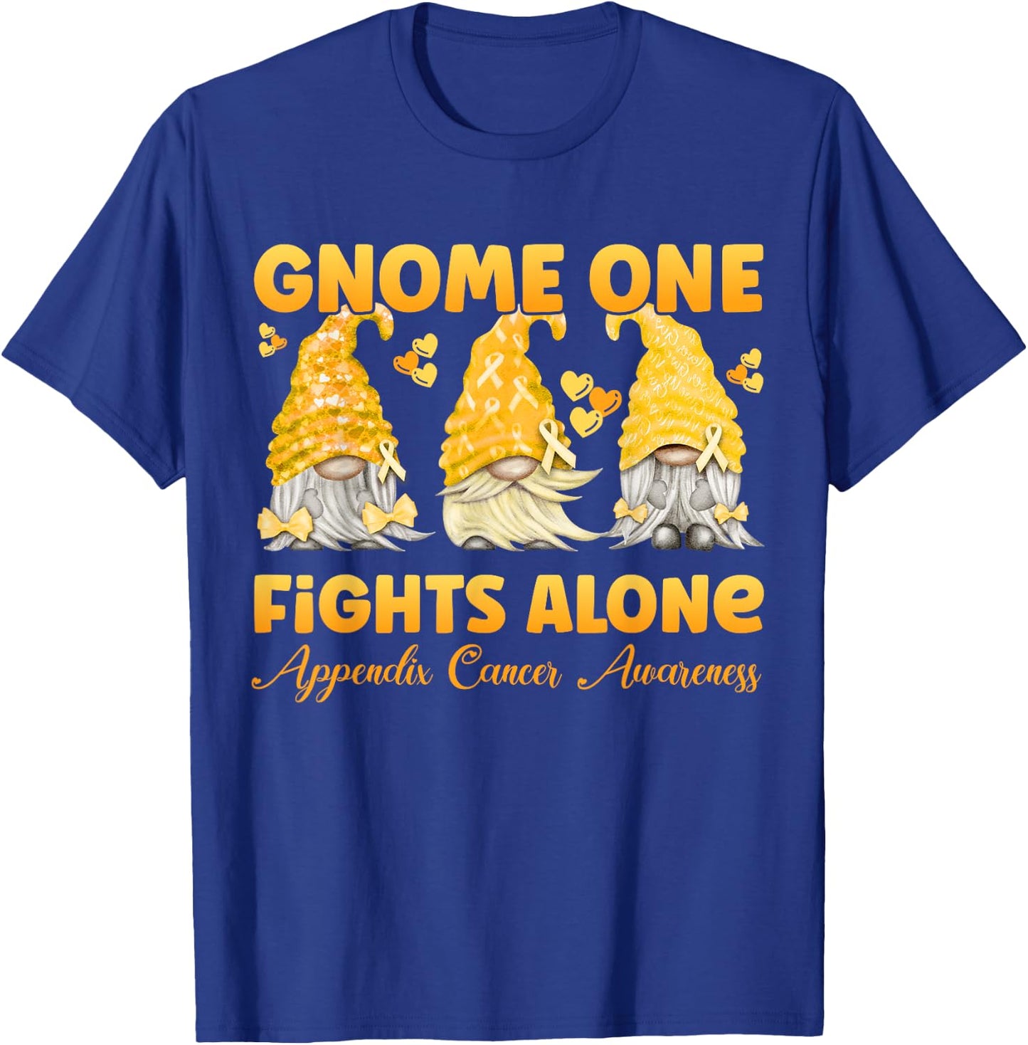 Gnome One Fights Alone Amber Appendix Cancer Awareness T-Shirt - T-Shirt | Royal