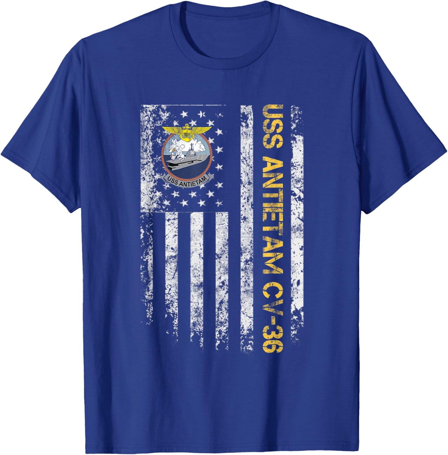 USS Antietam CV-36 Aircraft Carrier USA Flag Veterans Day Women Men T-Shirt - T-Shirt | Royal