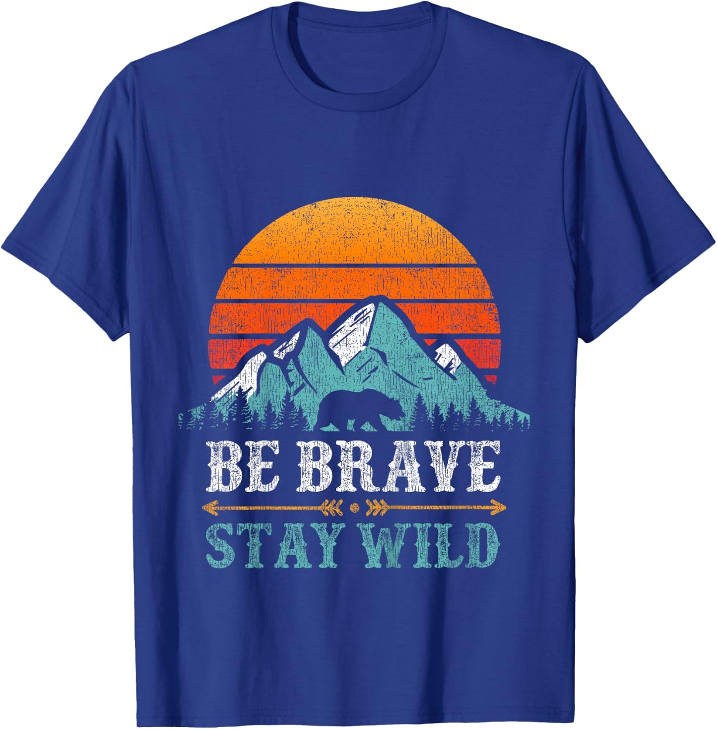 Be Brave Stay Wild Present Kids Retro Bear Boys Girls Child T-Shirt - T-Shirt | Royal
