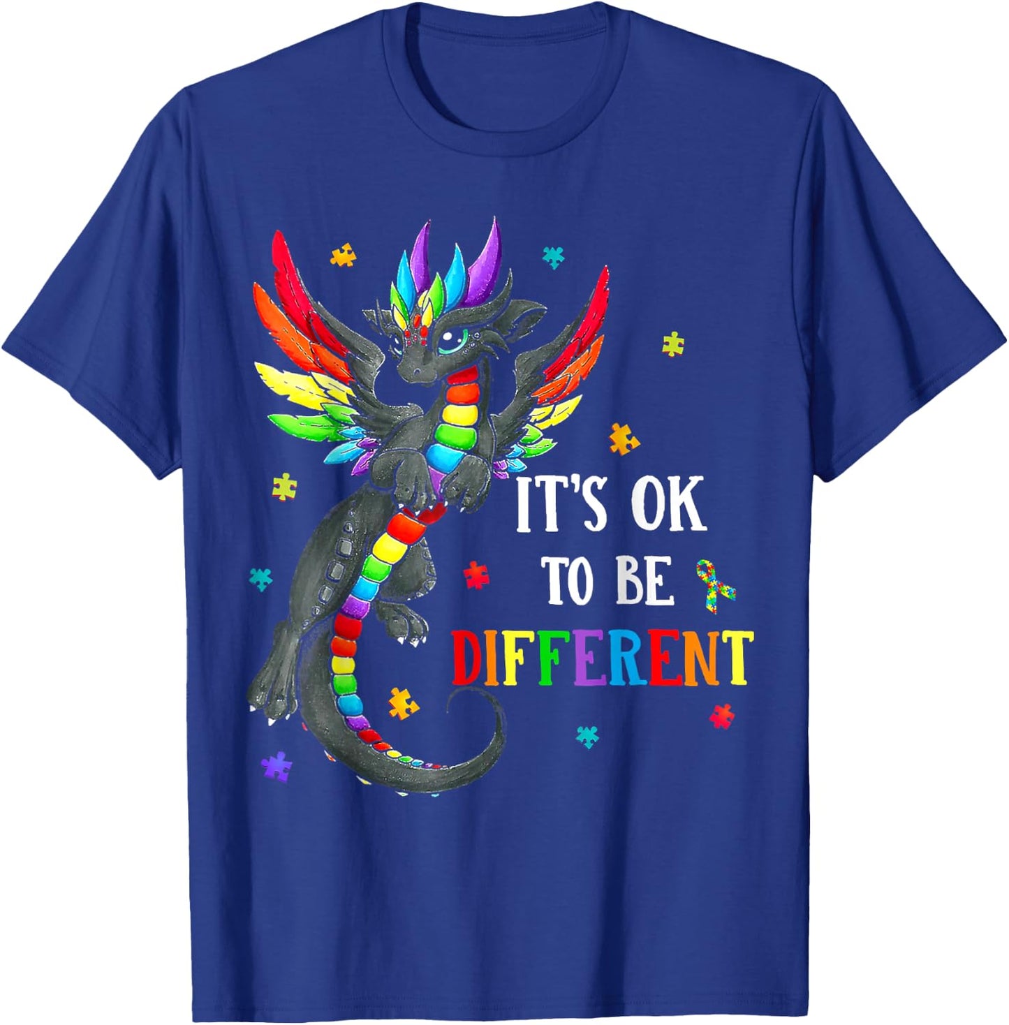 Autism Awareness Day Dragon Gift, It's Ok To Be Different T-Shirt - T-Shirt | Royal