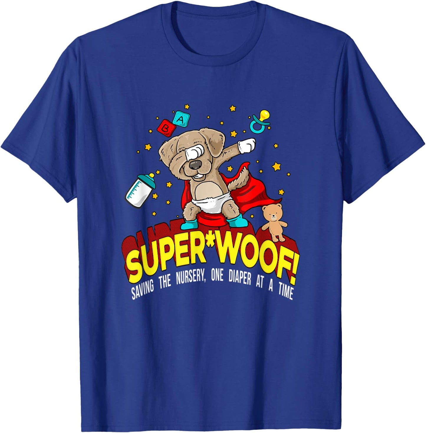 SUPER WOOF Diaper Pup Superhero Parody T-Shirt - T-Shirt | Royal