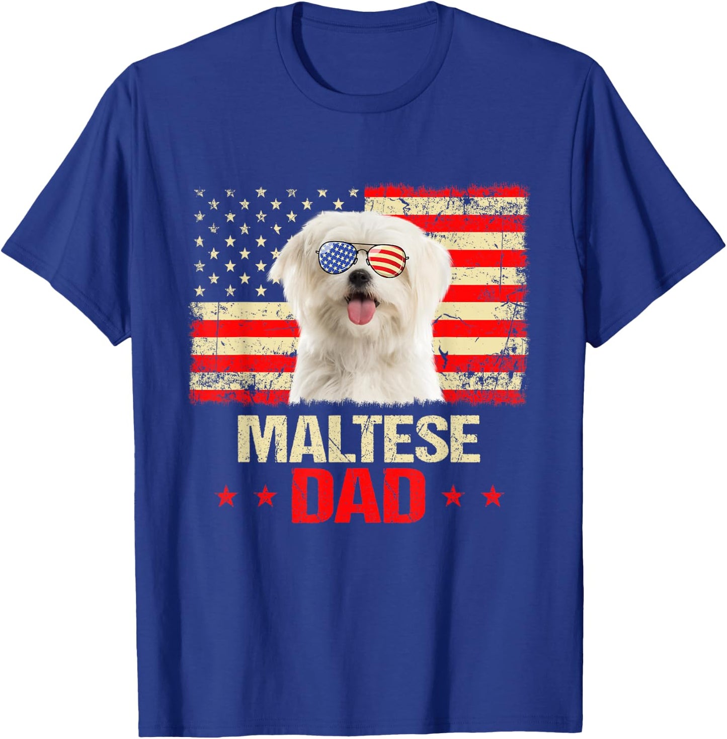 Maltese Dad USA Flag Dog Lover Fathers Day Men T-Shirt - T-Shirt | Royal