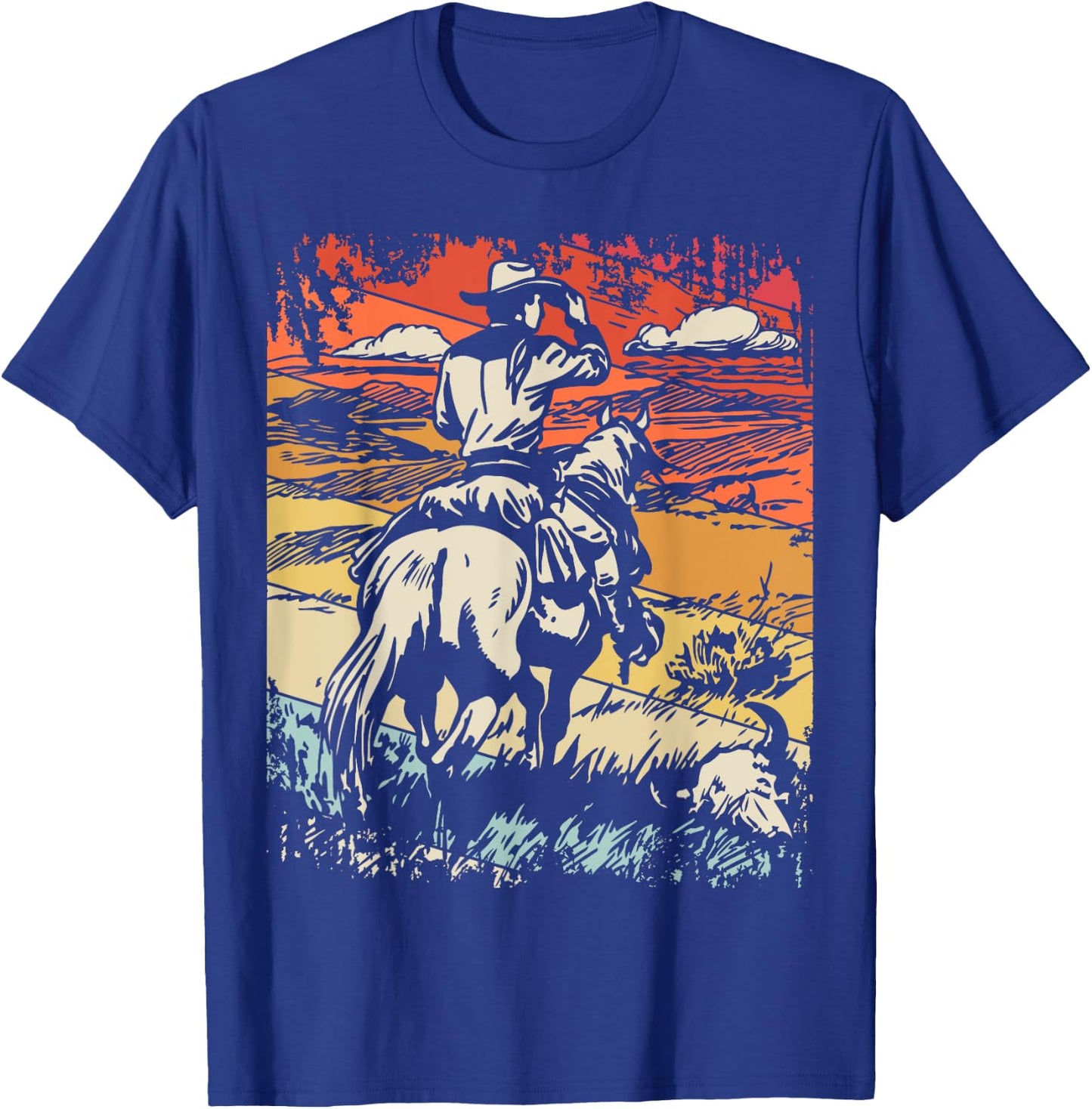 Vintage Cowboy By SamBro Retro -Adults Kids Western Black Small Short Sleeve T-Shirt - T-Shirt | Royal