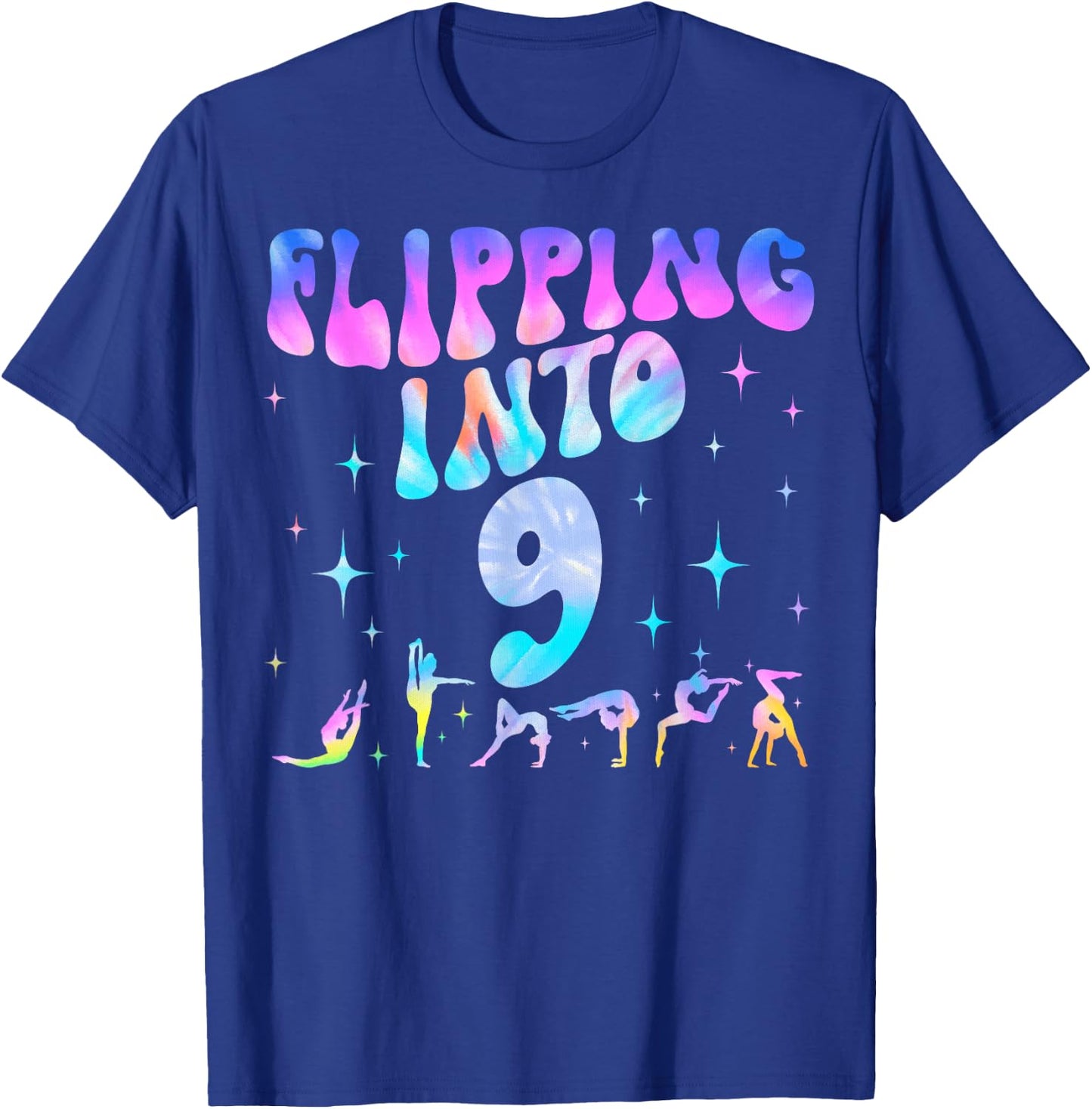 Flipping Into 9th Birthday Gymnastic 9 Years Old Girl Party T-Shirt - T-Shirt | Royal