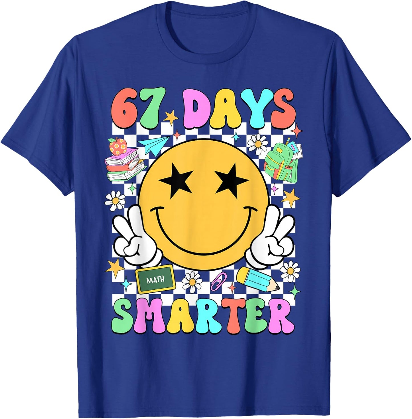 67 Days of School Smile Face 67 Days Smarter Teacher Kids T-Shirt - T-Shirt | Royal
