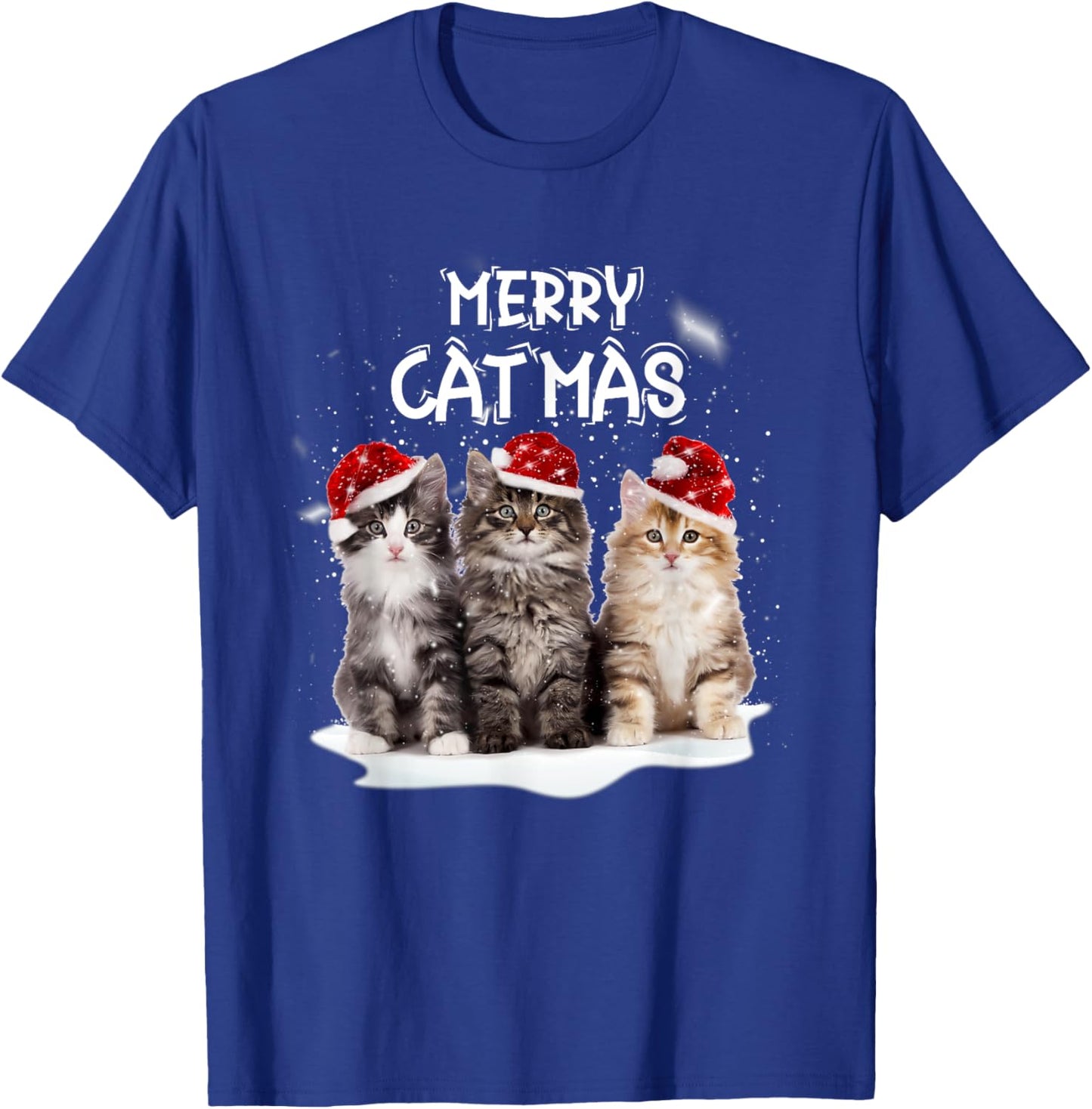 Merry Catmas Christmas Tree Santa Kitten Xmas Cute Cat Mom Women Kids T-Shirt - T-Shirt | Royal