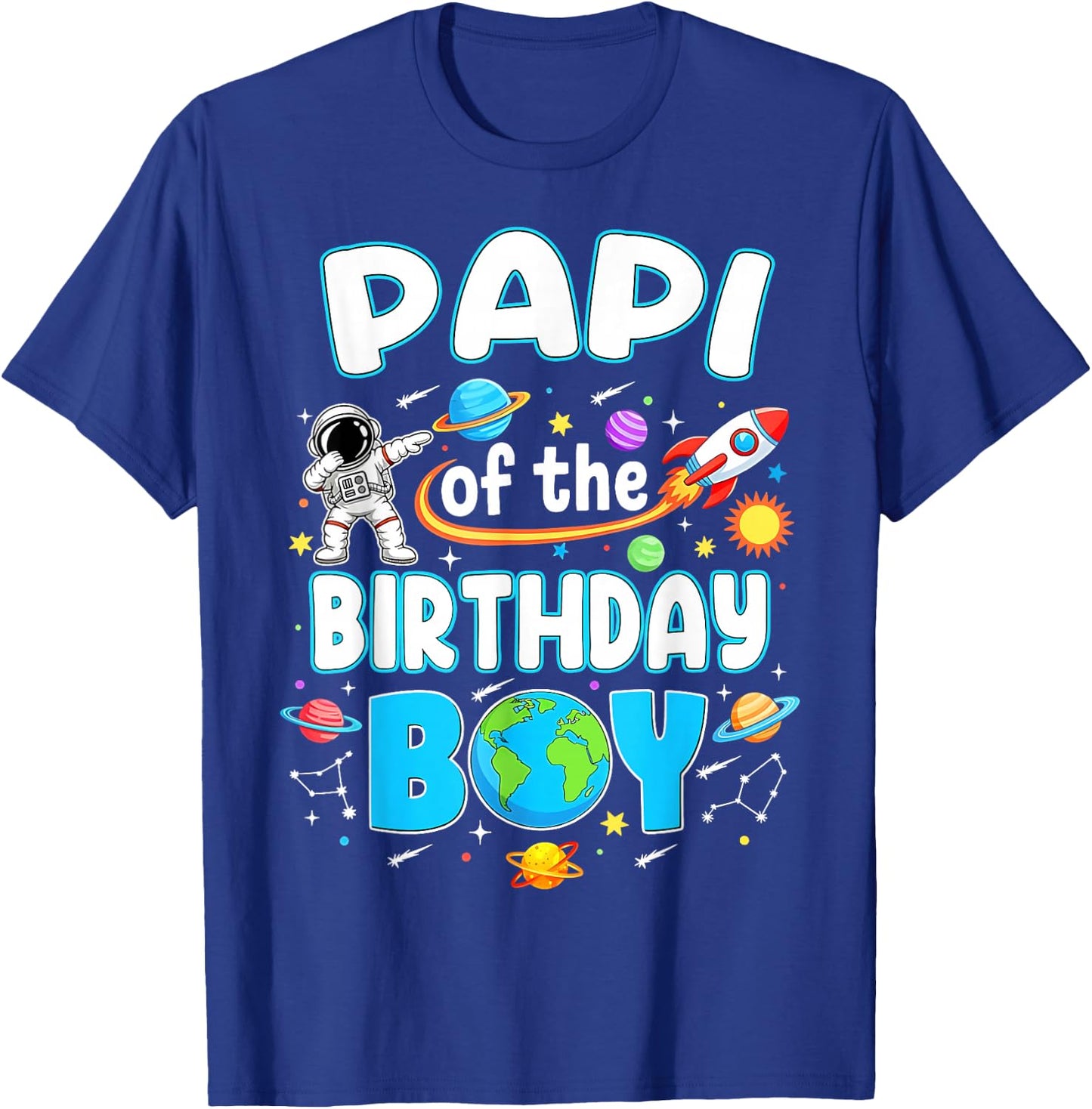 Papi of The Birthday Boy Astronaut Family Space Planets T-Shirt - T-Shirt | Royal