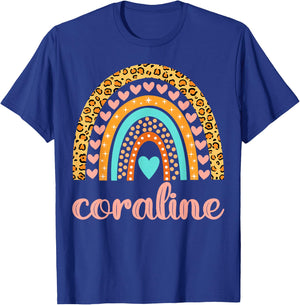Coraline Name Shirts & Gifts Coraline -Kids Black Small Modern Letter Print T-Shirt - T-Shirt | Royal