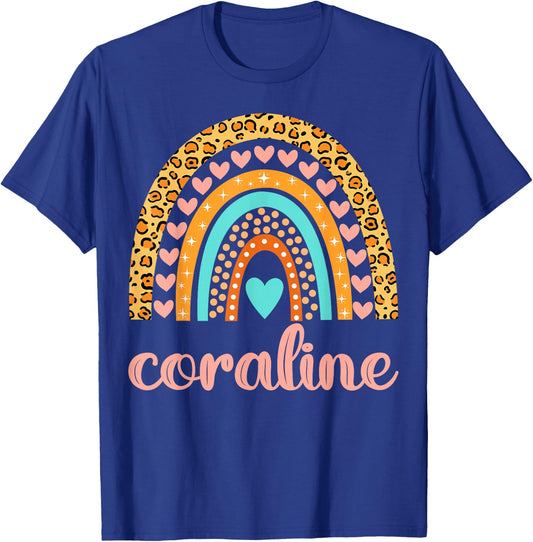 Coraline Name Shirts & Gifts Coraline -Kids Black Small Modern Letter Print T-Shirt - T-Shirt | Royal