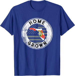 Florida Home Grown State Country American Flag Pride Love FL Women Men T-Shirt - T-Shirt | Royal