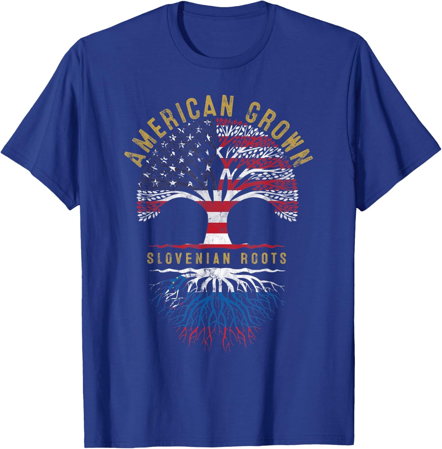 American Grown Slovenian Roots Tree Flag Family Heritage T-Shirt - T-Shirt | Royal