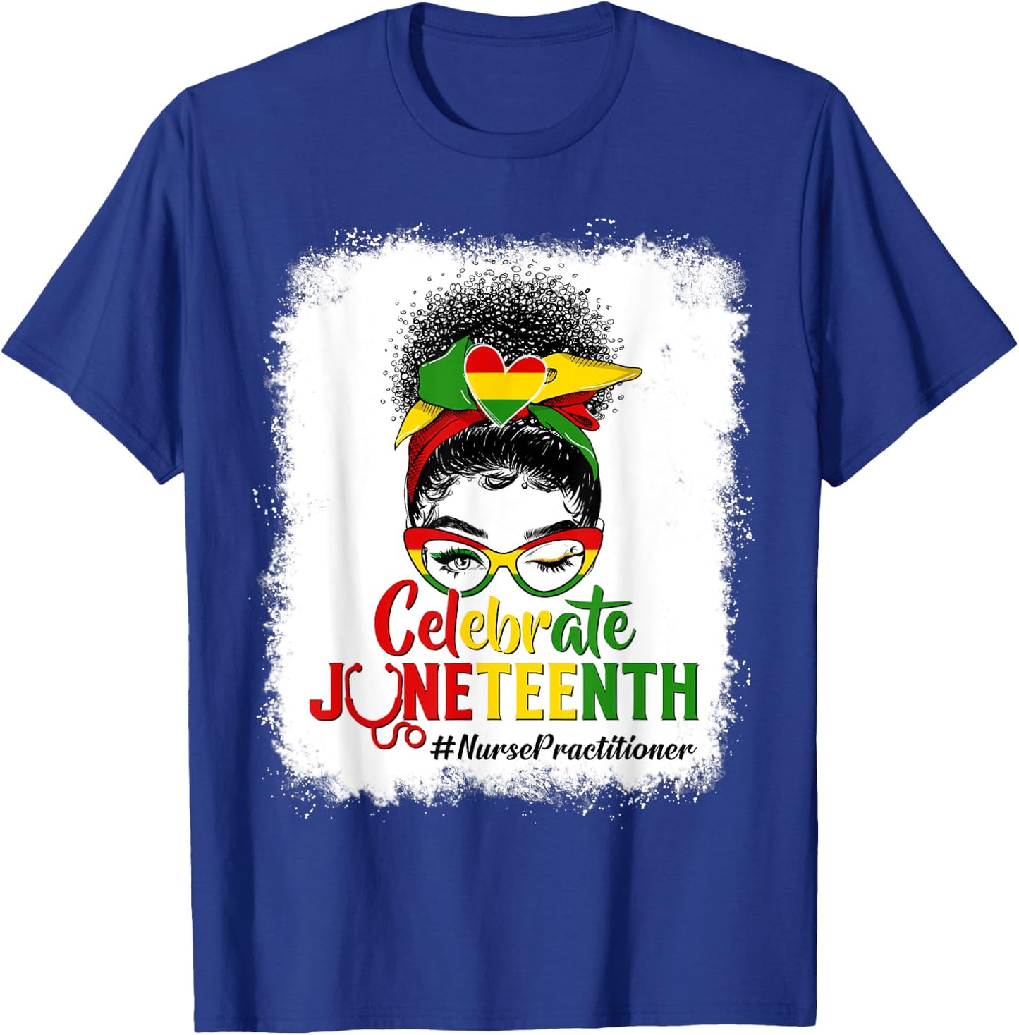 Black Nurse Practitioner Messy Bun Celebrate Juneteenth Afro T-Shirt - T-Shirt | Royal