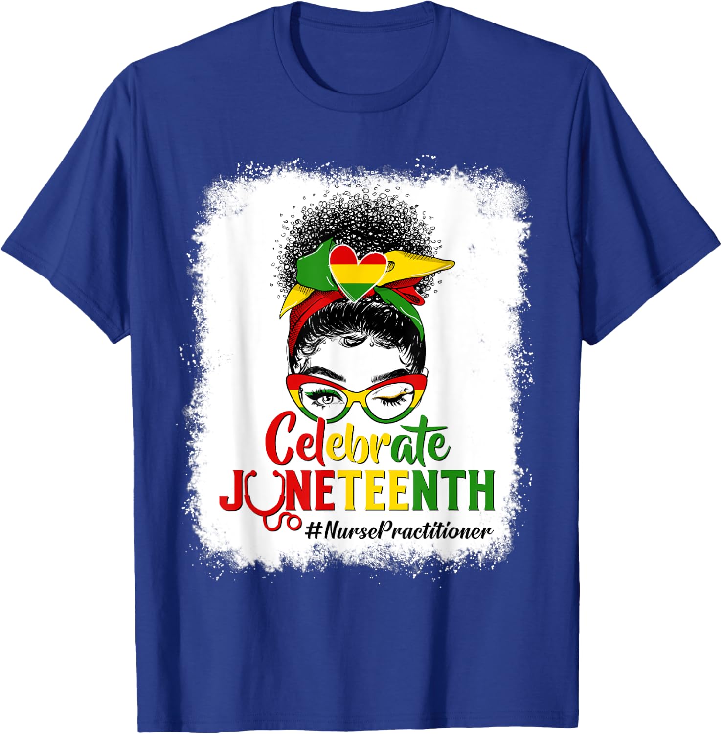 Black Nurse Practitioner Messy Bun Celebrate Juneteenth Afro T-Shirt - T-Shirt | Royal