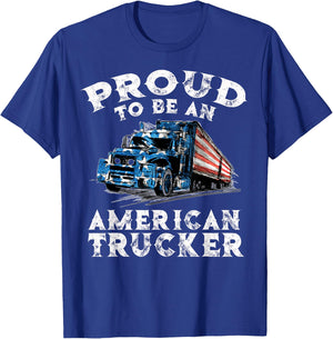 Proud To Be American Trucker USA Trucking Truck Driver T-Shirt - T-Shirt | Royal